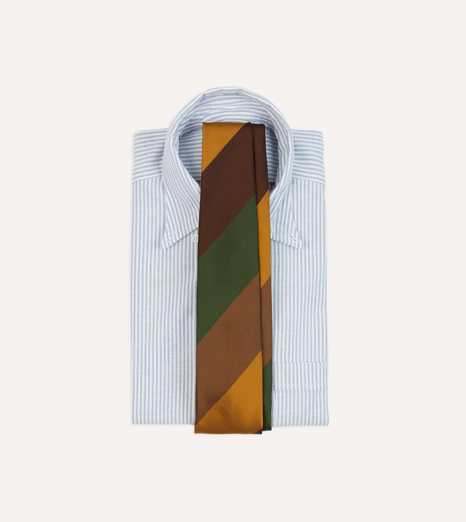 Brown, Green and Yellow Wide Stripe Repp Silk Cotton Tipped Tie