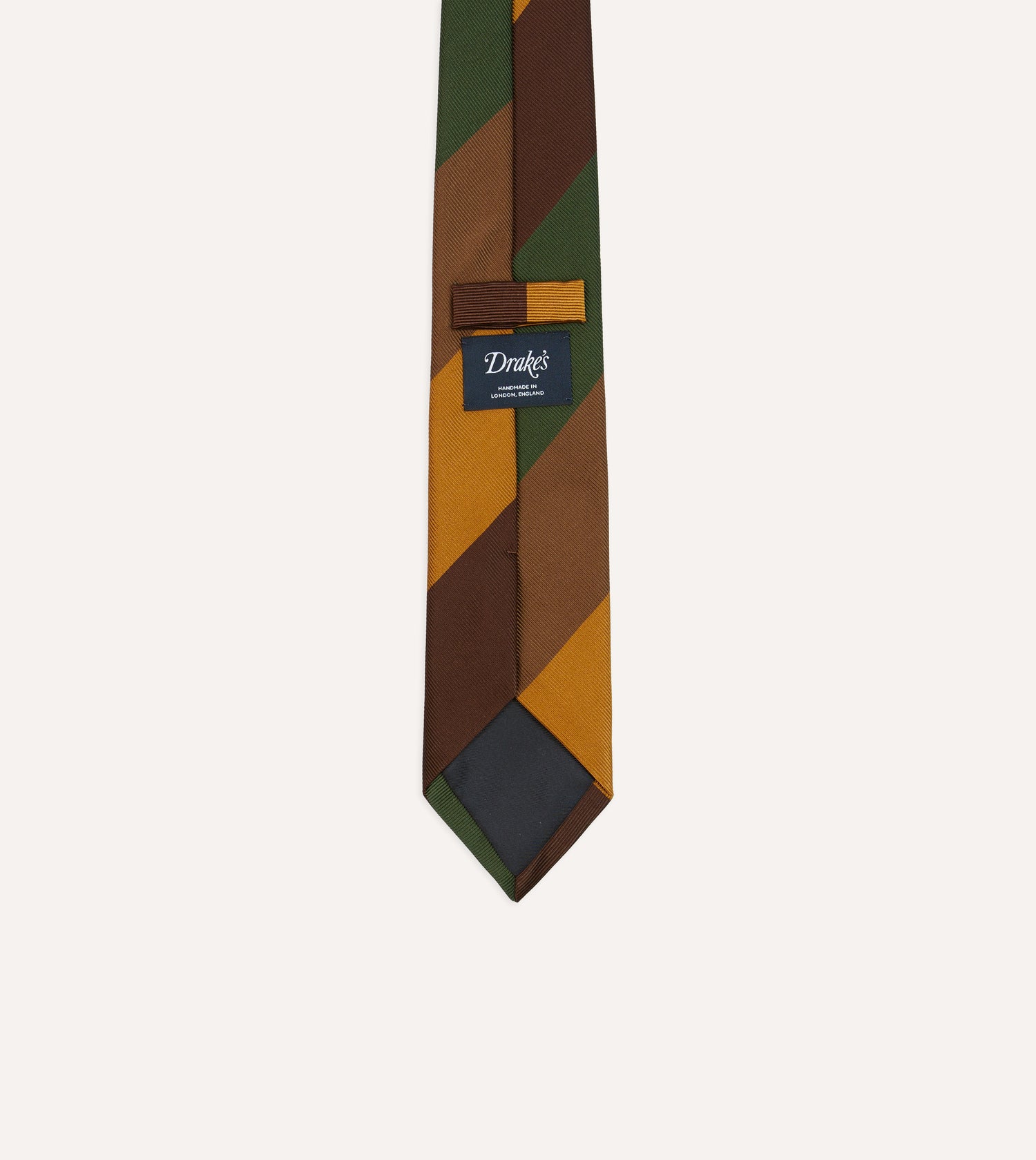 Brown, Green and Yellow Wide Stripe Repp Silk Cotton Tipped Tie