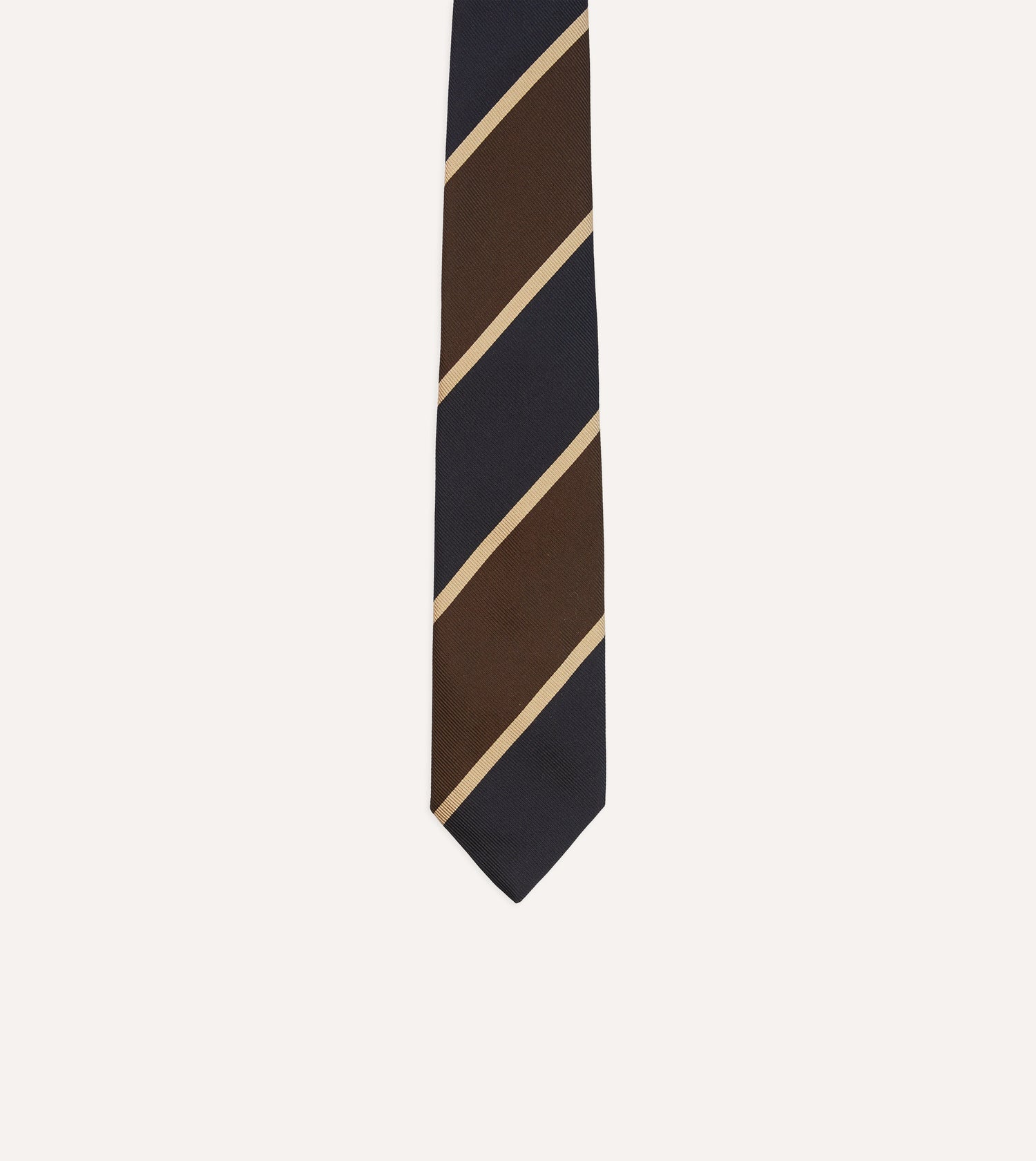 Navy and Brown Broad Stripe Mogador Silk Tipped Tie