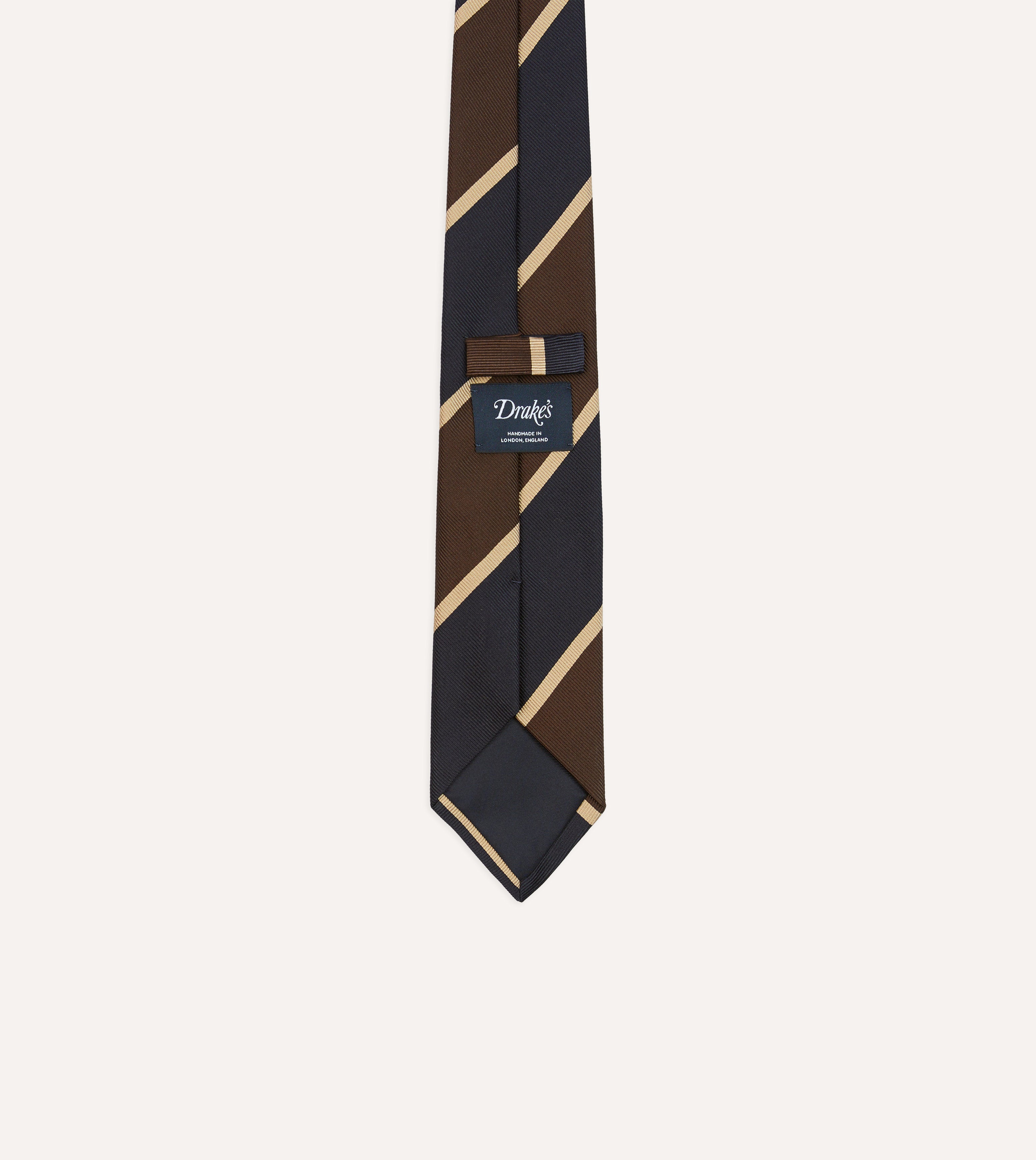 Navy and Brown Broad Stripe Mogador Silk Tipped Tie
