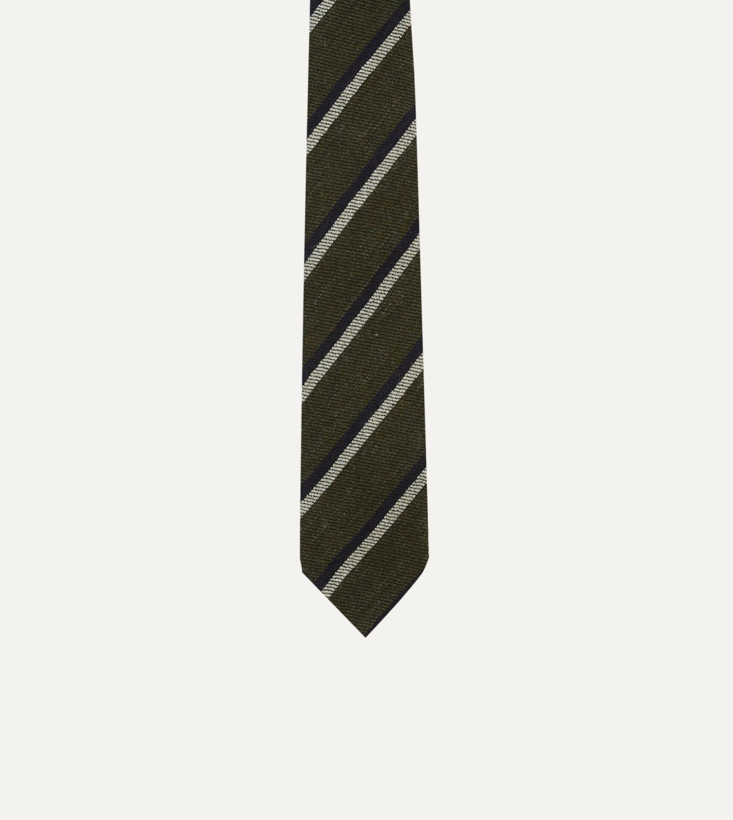 Khaki, White and Navy Double Stripe Tipped Wool Tie