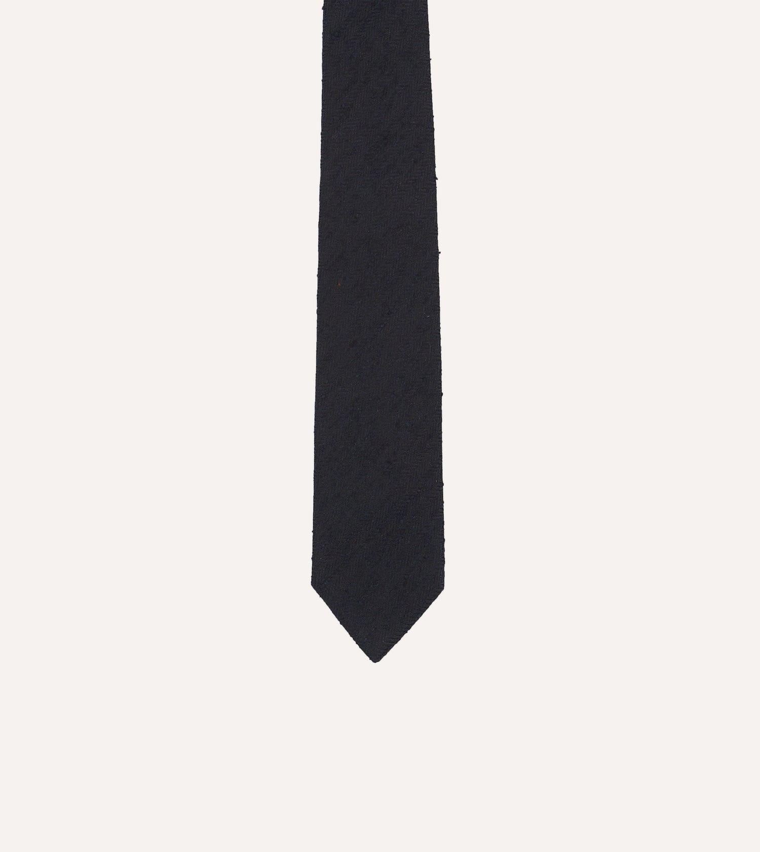 Navy Herringbone Shantung Silk Tipped Tie