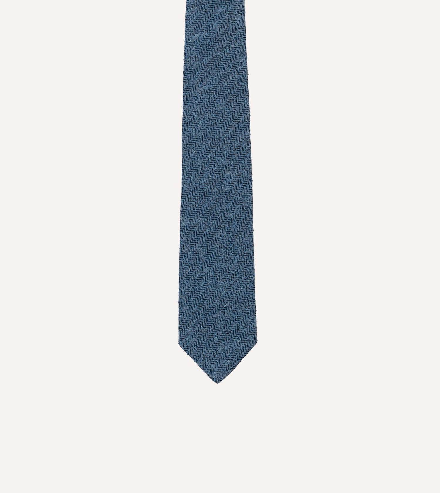 Blue Herringbone Shantung Silk Tipped Tie