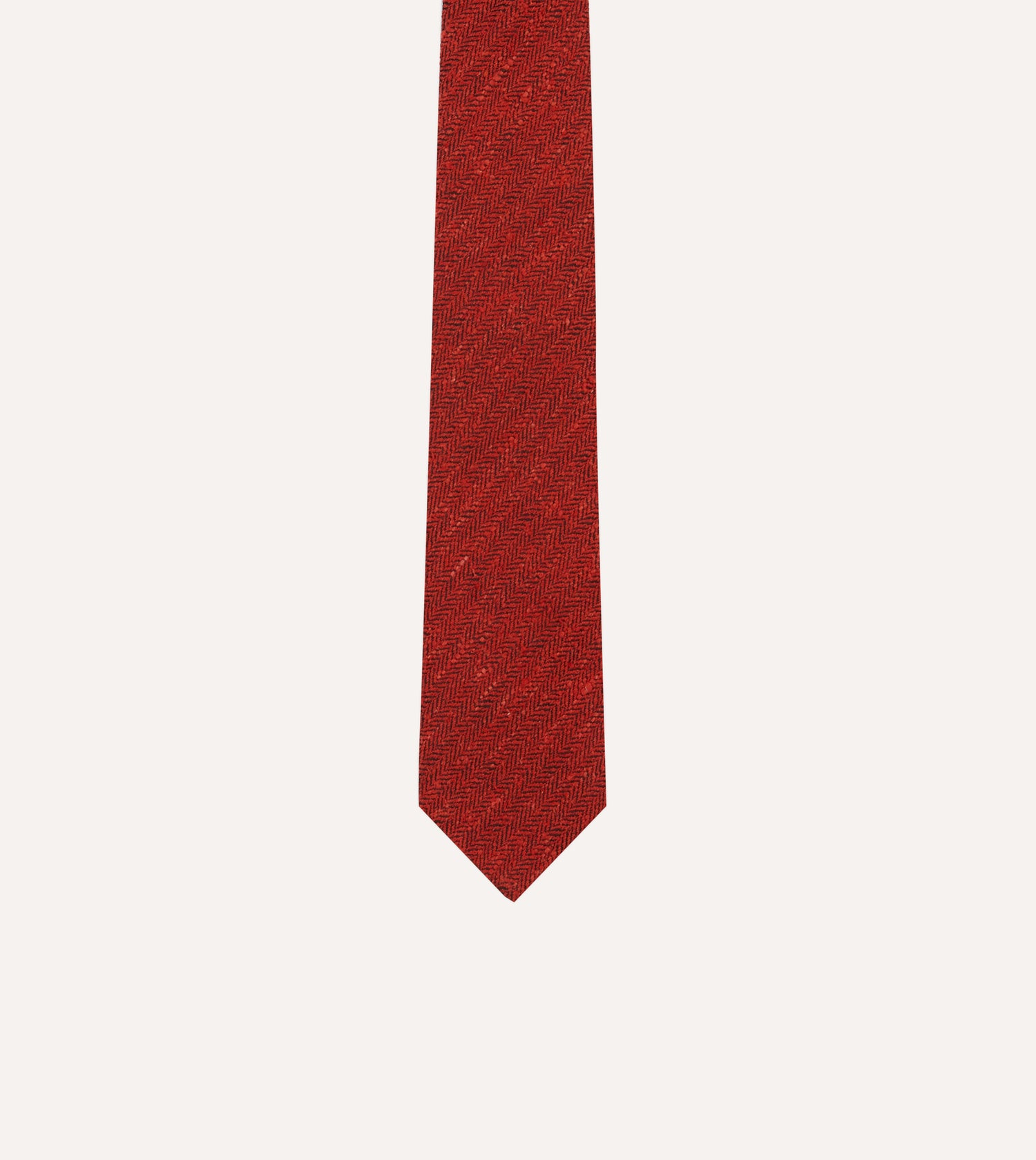 Red Herringbone Shantung Silk Tipped Tie