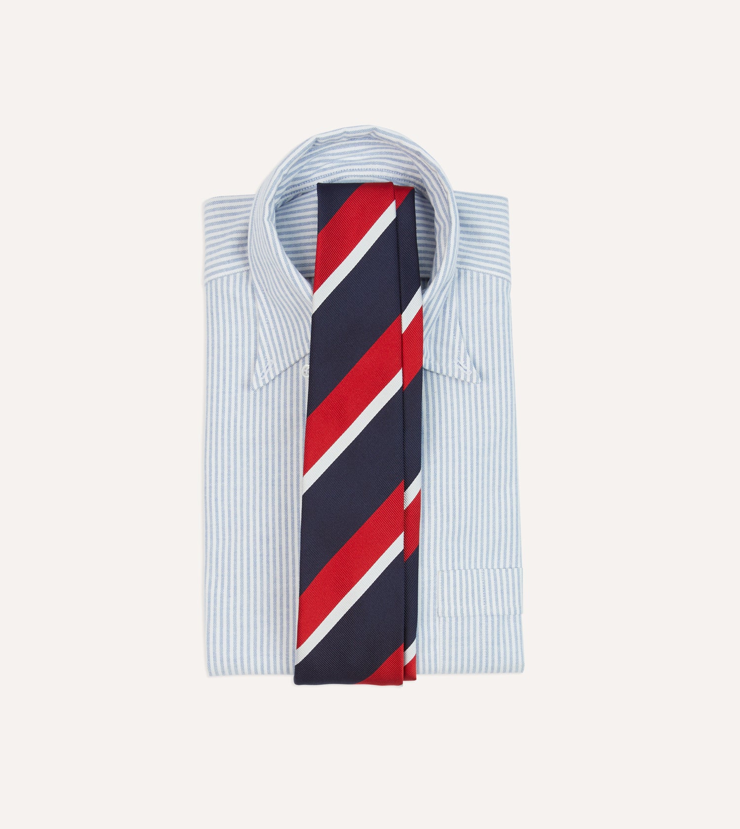 Navy, Red and White Double Broad Stripe Mogador Silk Tipped Tie