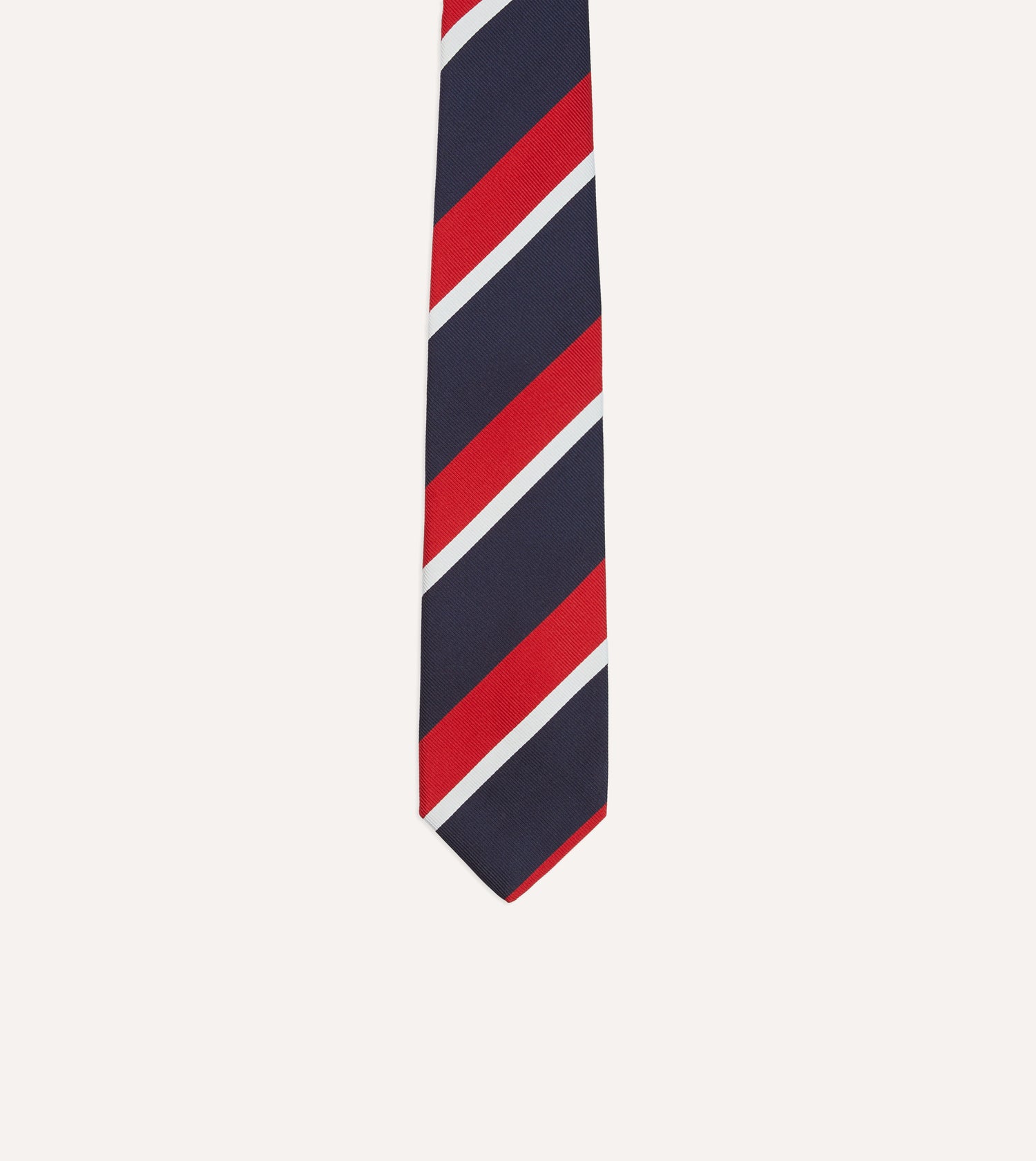 Navy, Red and White Double Broad Stripe Mogador Silk Tipped Tie