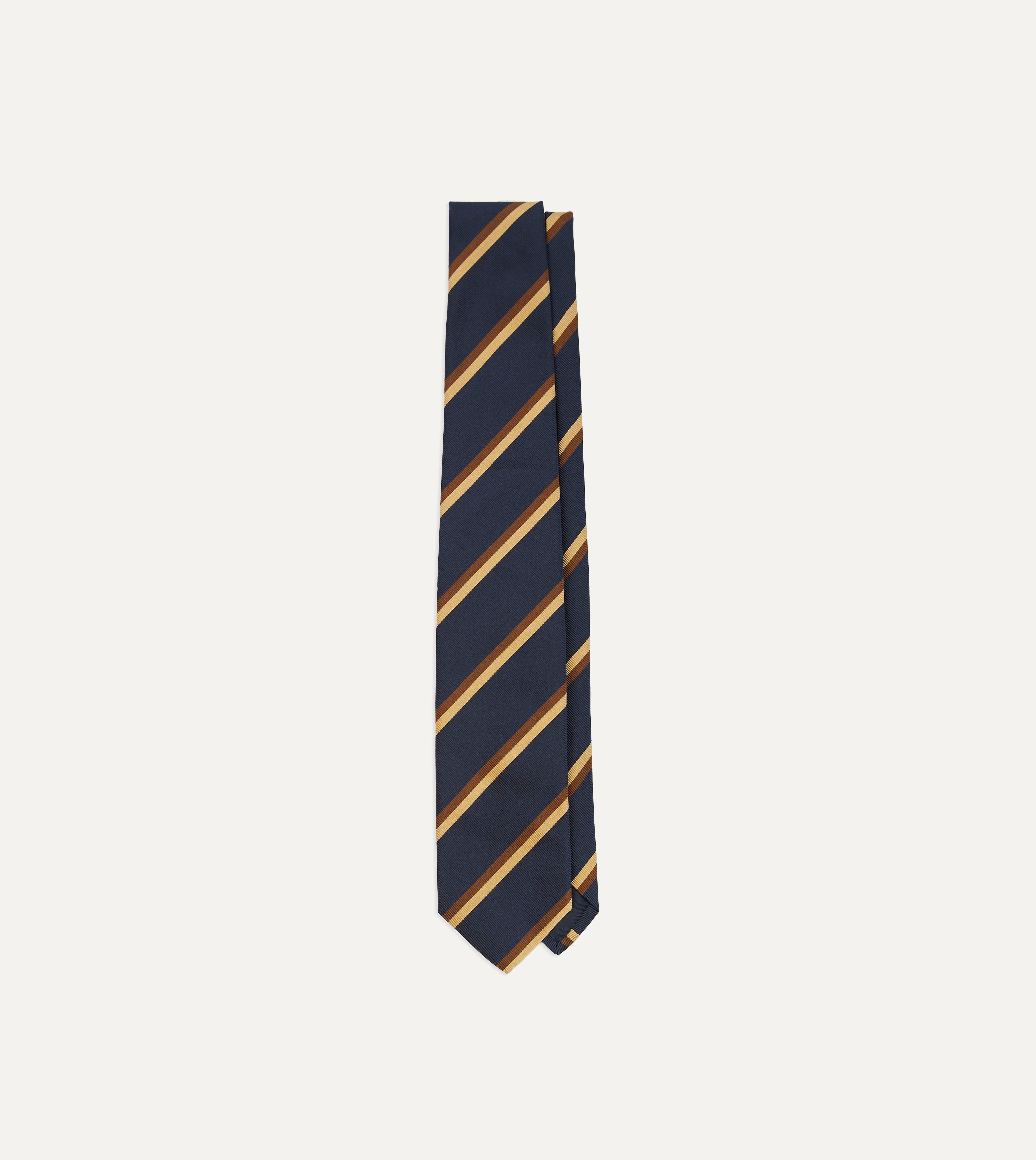 Gold, Navy and Brown Double Stripe Mogador Silk Tipped Tie