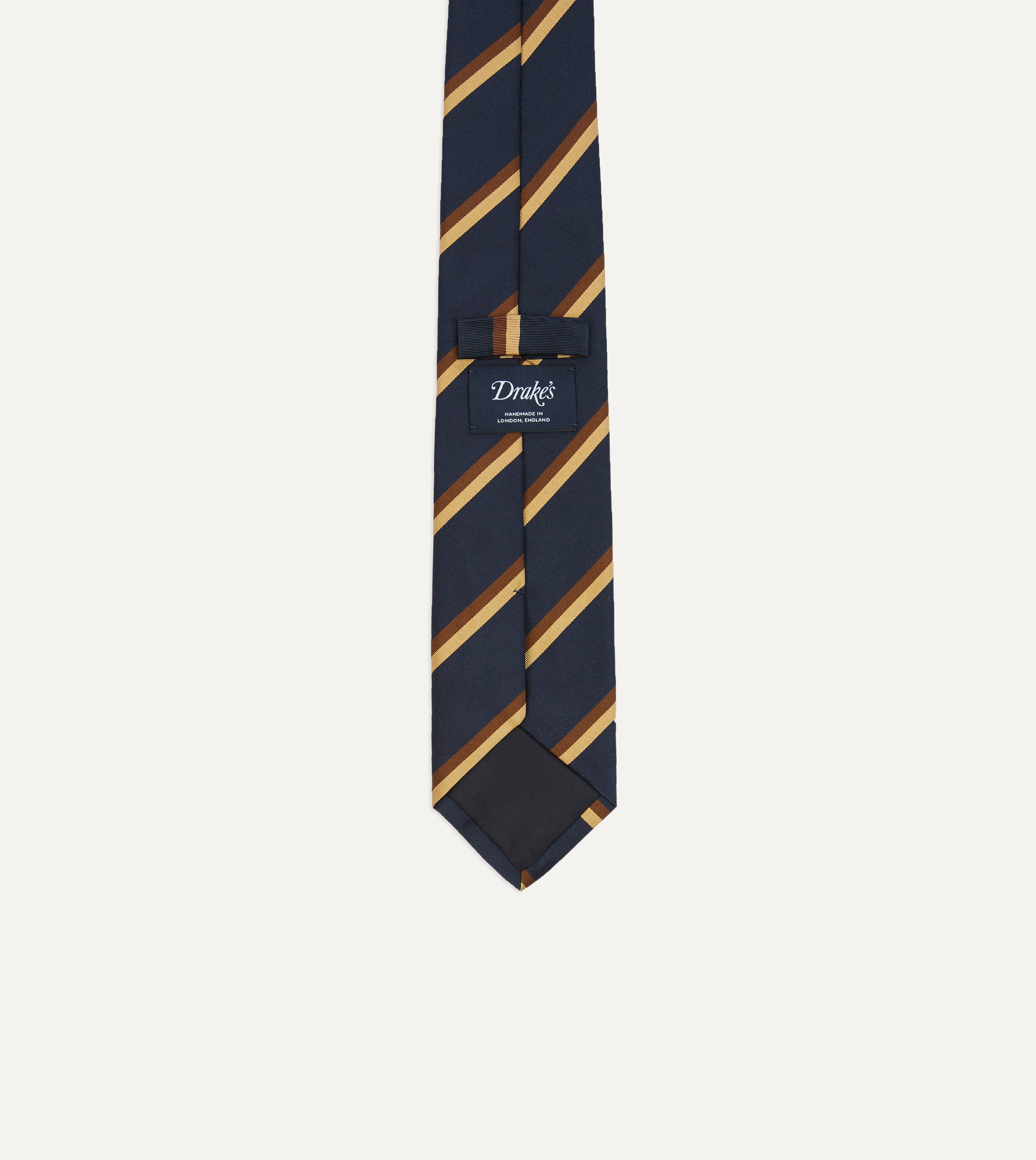 Gold, Navy and Brown Double Stripe Mogador Silk Tipped Tie
