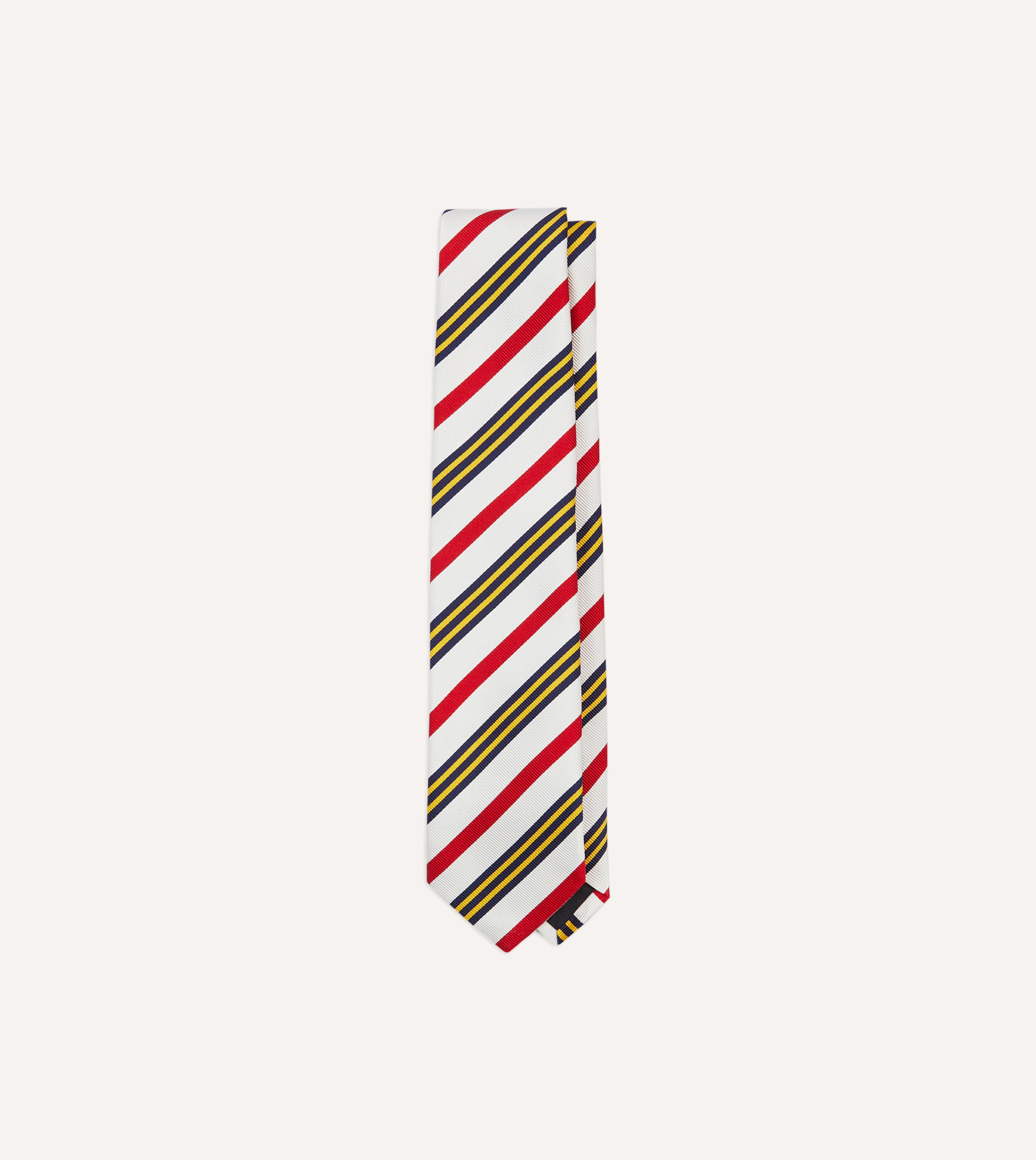White, Navy, Yellow and Red Multi Stripe Repp Silk Tipped Tie