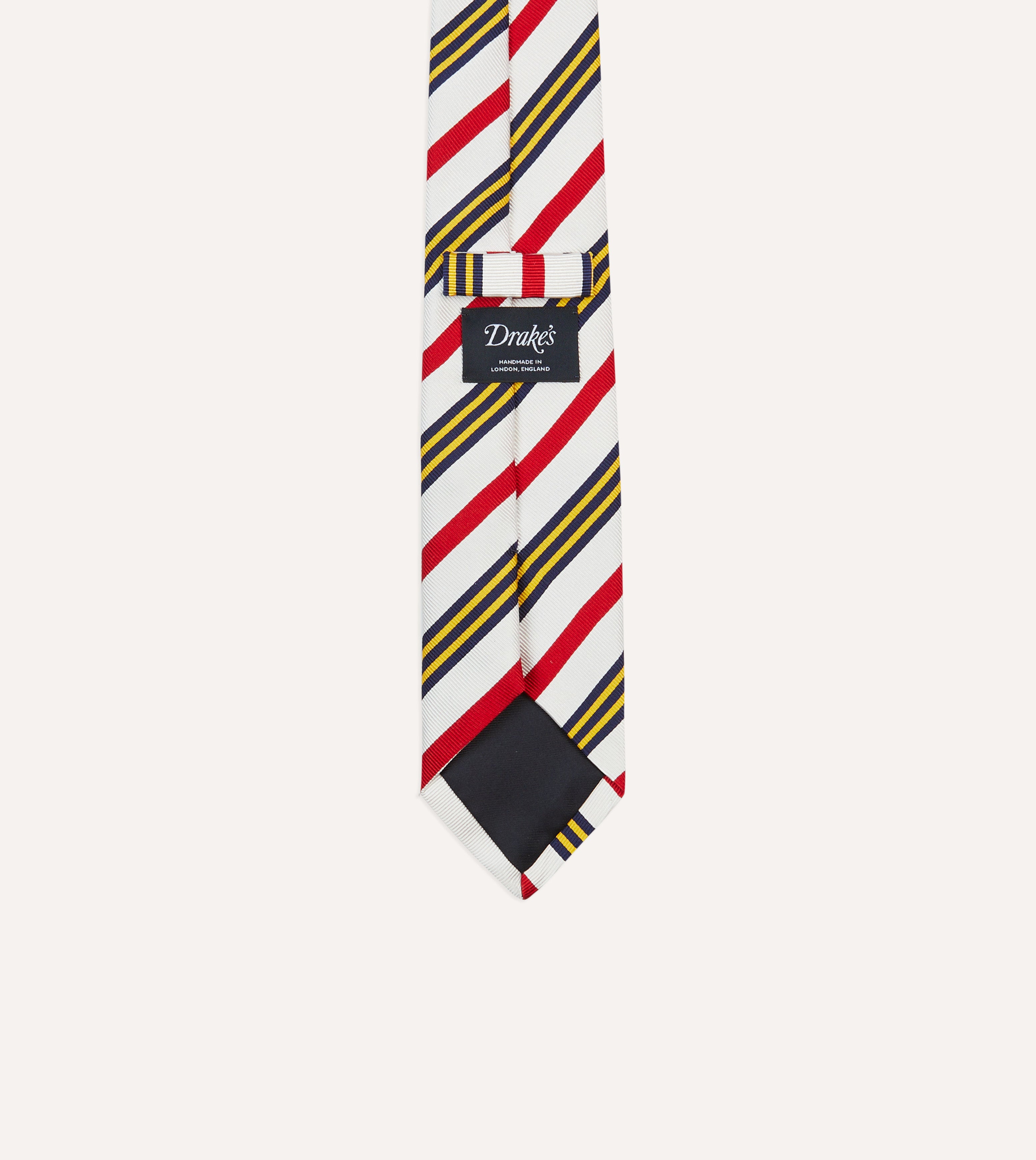 White, Navy, Yellow and Red Multi Stripe Repp Silk Tipped Tie