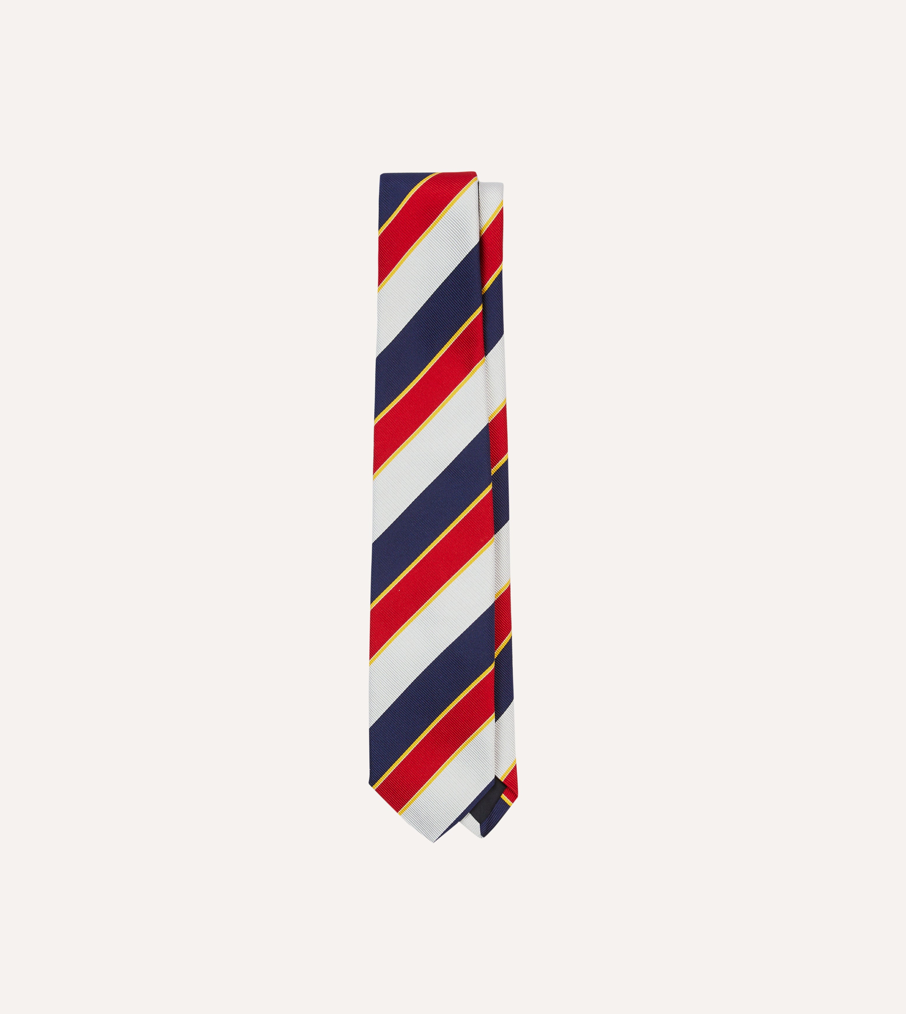Navy, Red and White Block Stripe Repp Silk Tipped Tie