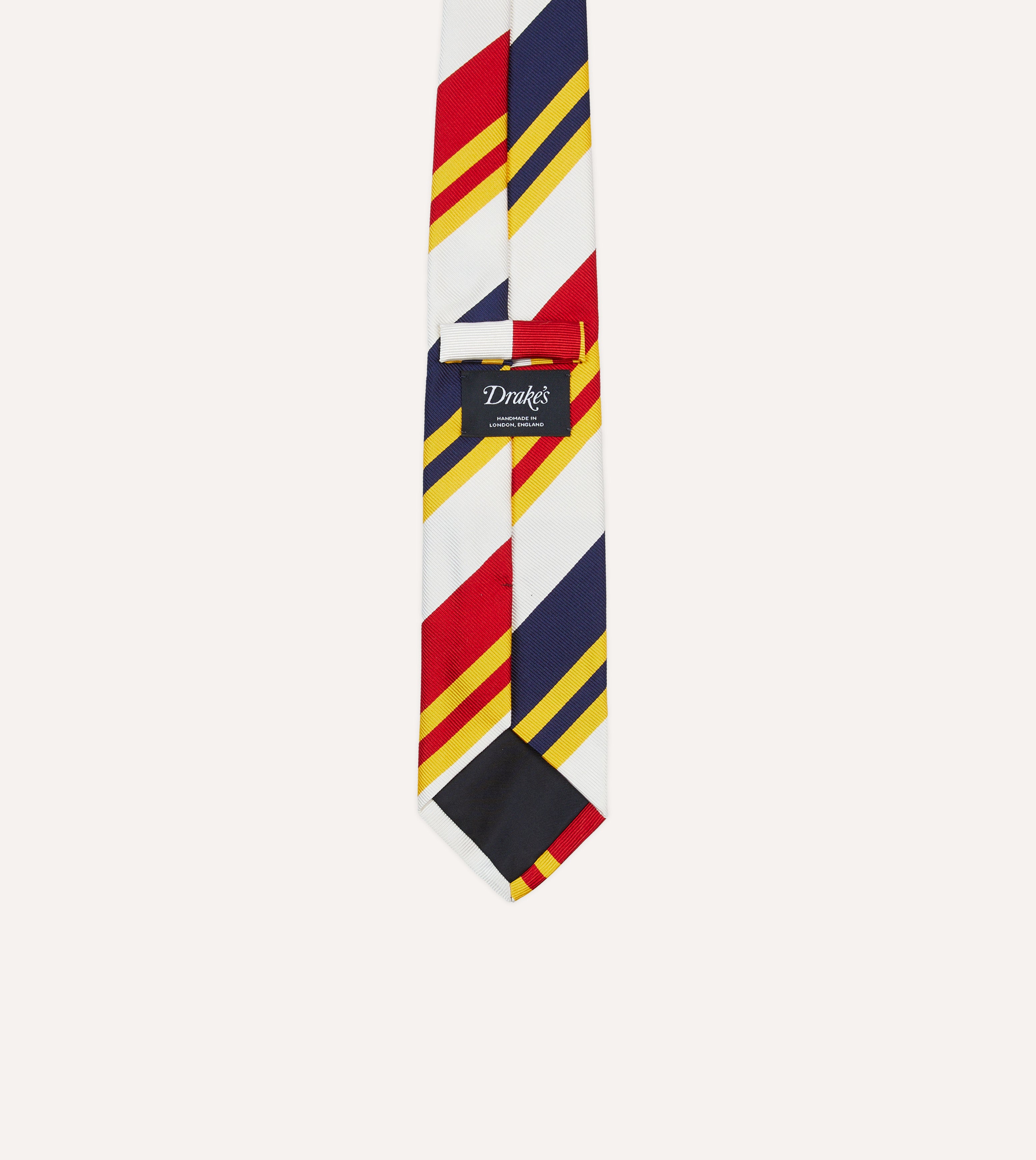 White, Navy, Yellow and Red Wide Stripe Repp Silk Tipped Tie