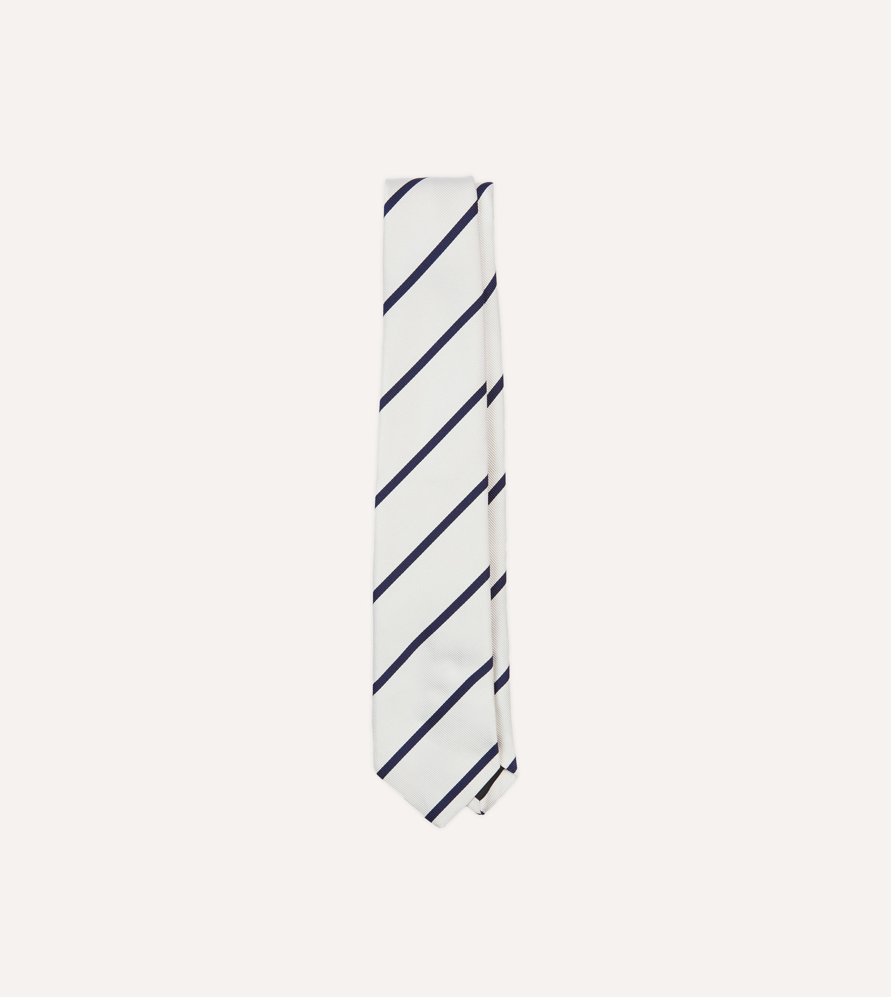 White and Navy Bar Stripe Repp Silk Tipped Tie