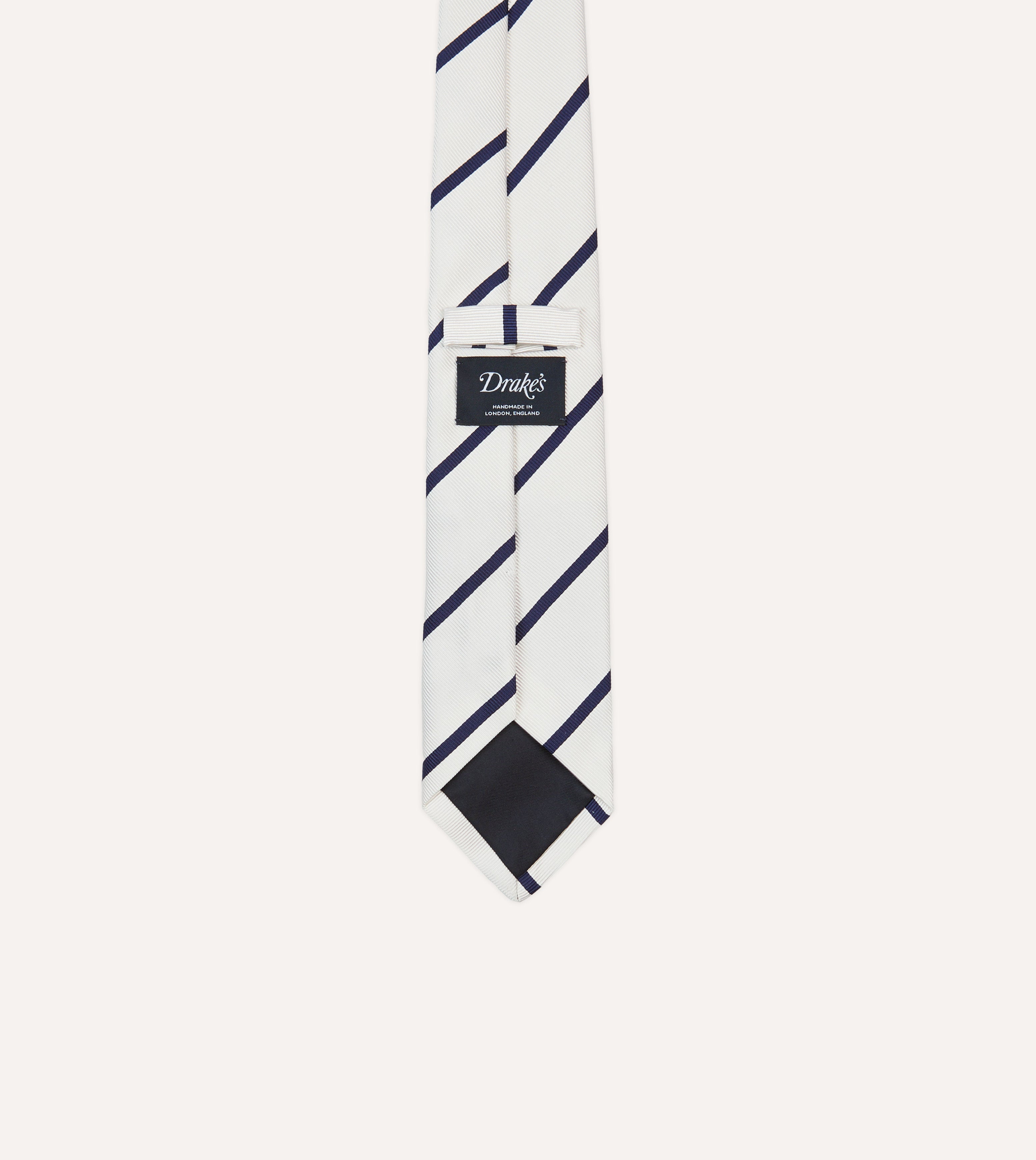 White and Navy Bar Stripe Repp Silk Tipped Tie