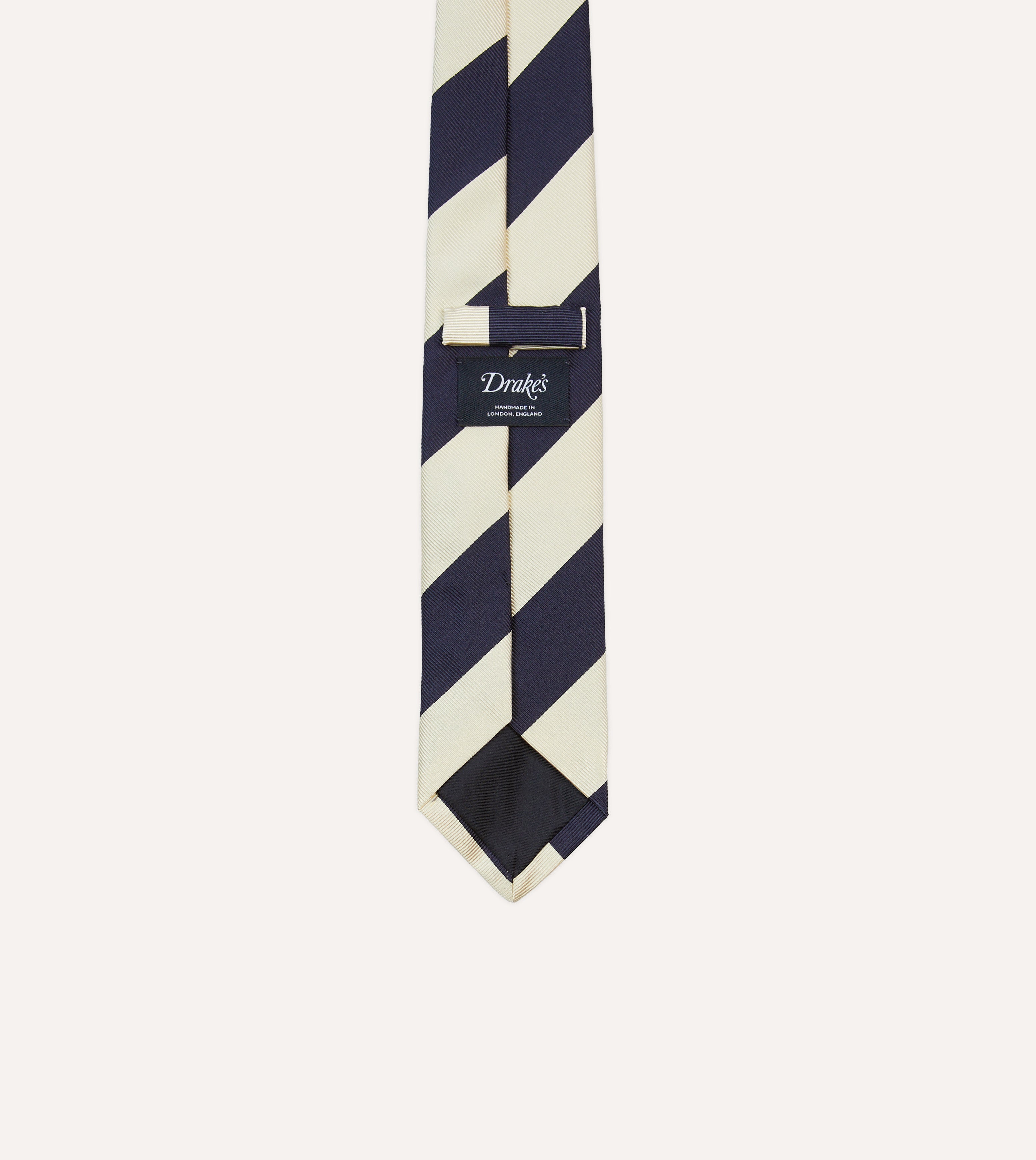 Ecru and Navy Block Stripe Repp Silk Tipped Tie