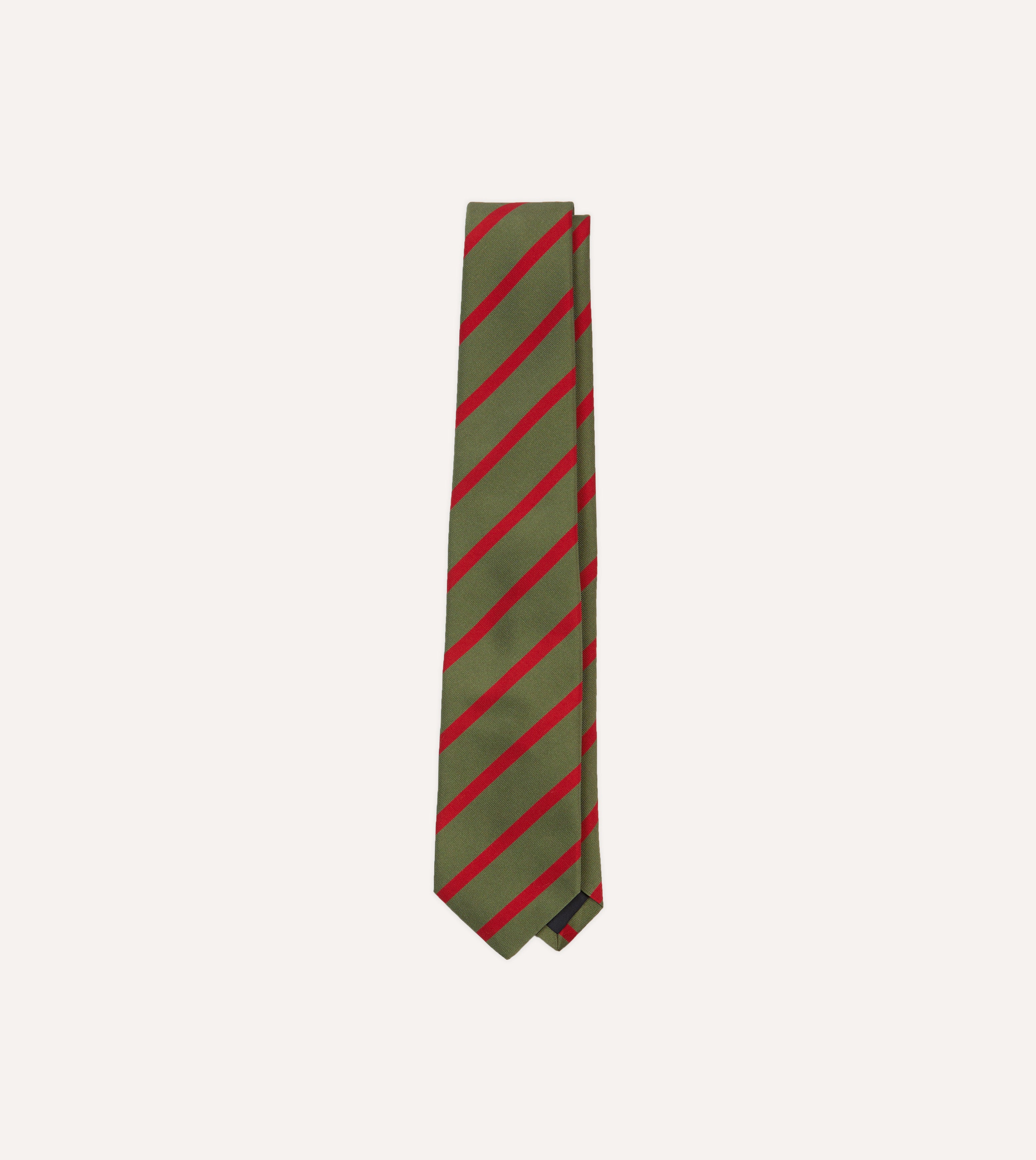 Olive and Red Bar Stripe Mogador Silk Tipped Tie