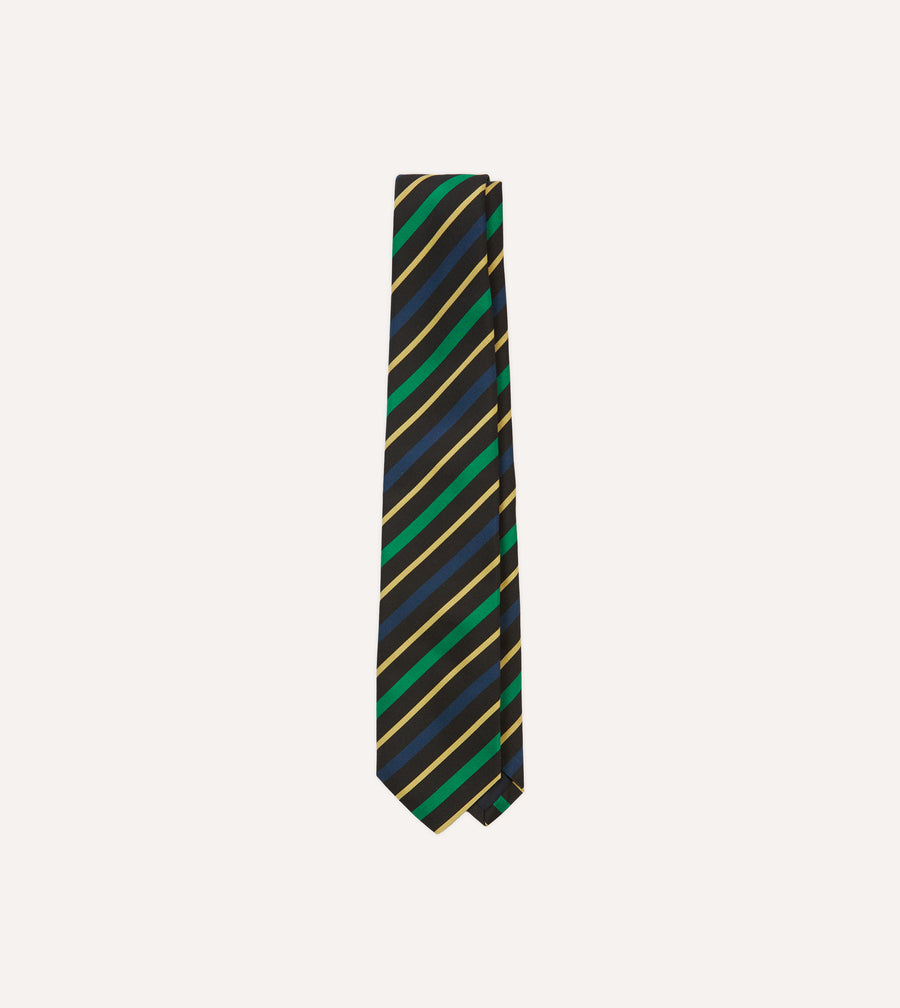 Black, Blue, Green and Yellow Multi Stripe Mogador Silk Tipped Tie