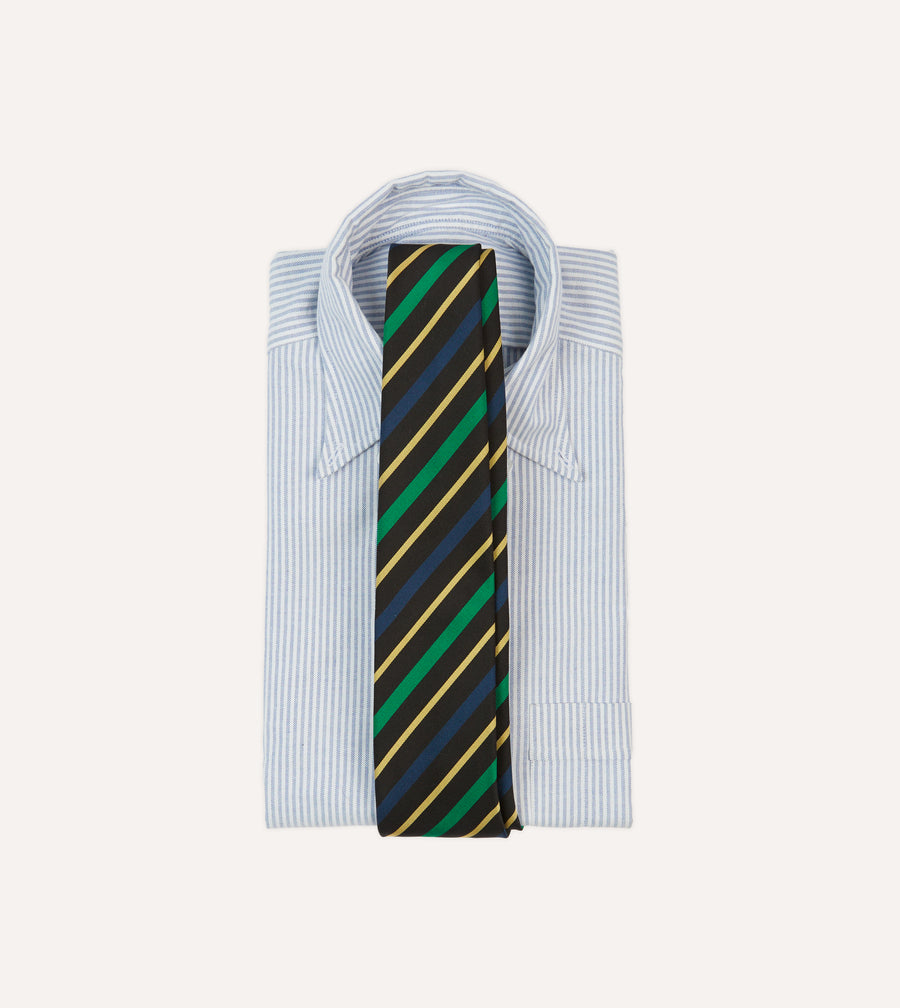 Black, Blue, Green and Yellow Multi Stripe Mogador Silk Tipped Tie