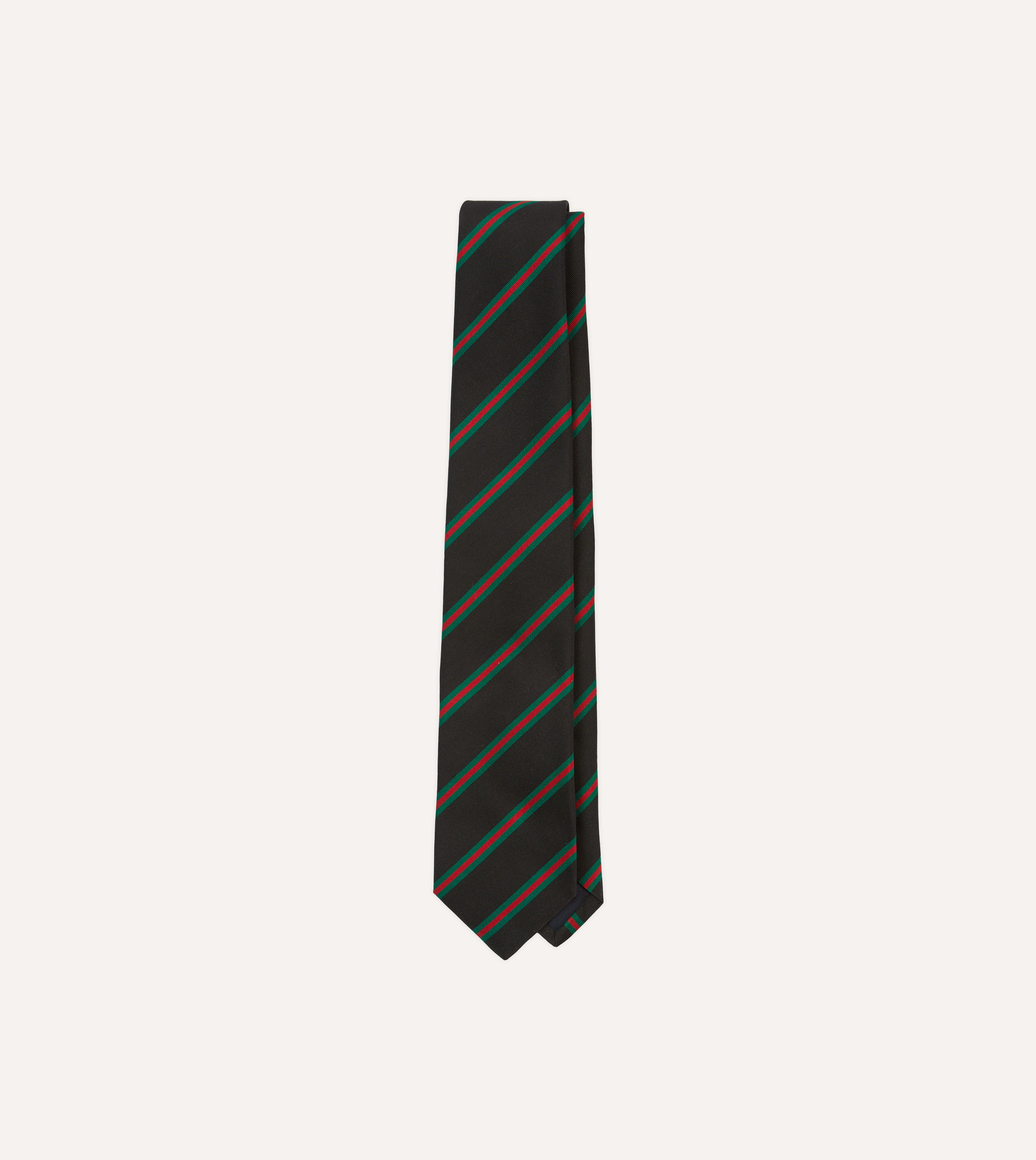 Black, Green and Red Sandwich Stripe Mogador Silk Tipped Tie