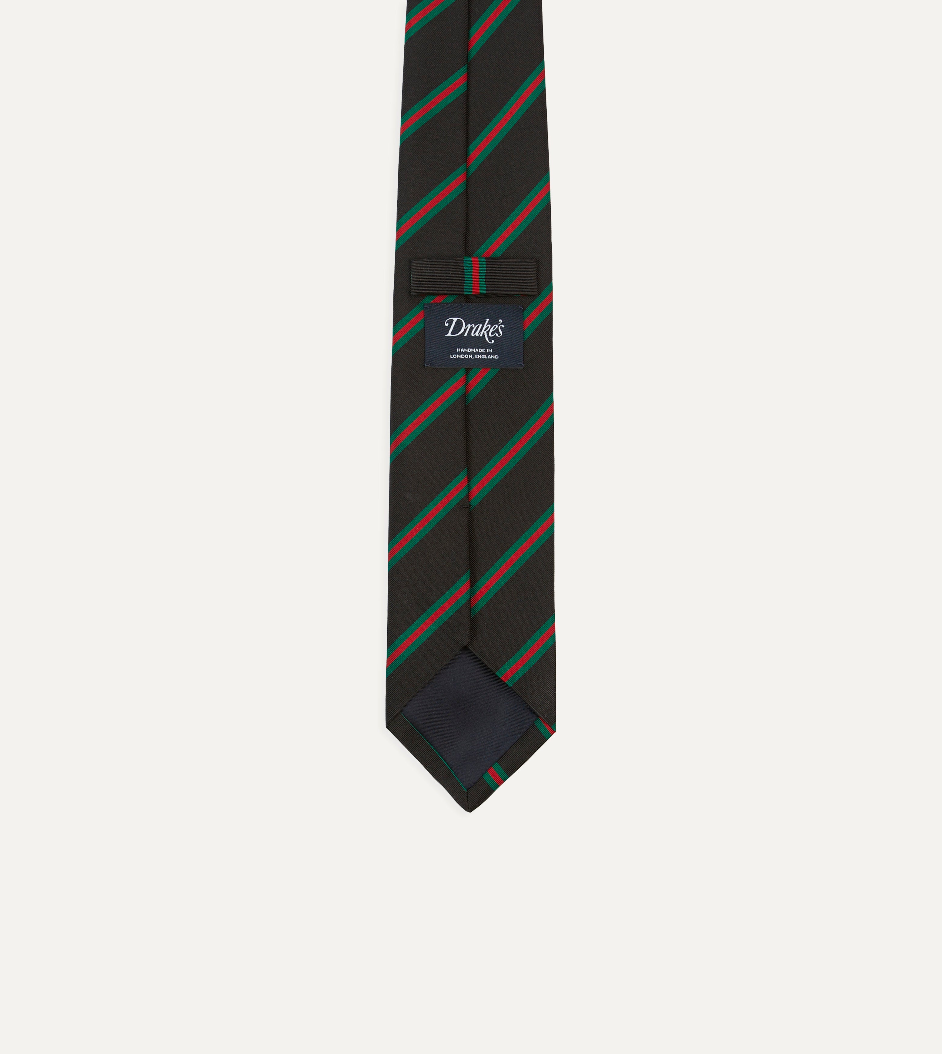 Black, Green and Red Sandwich Stripe Mogador Silk Tipped Tie
