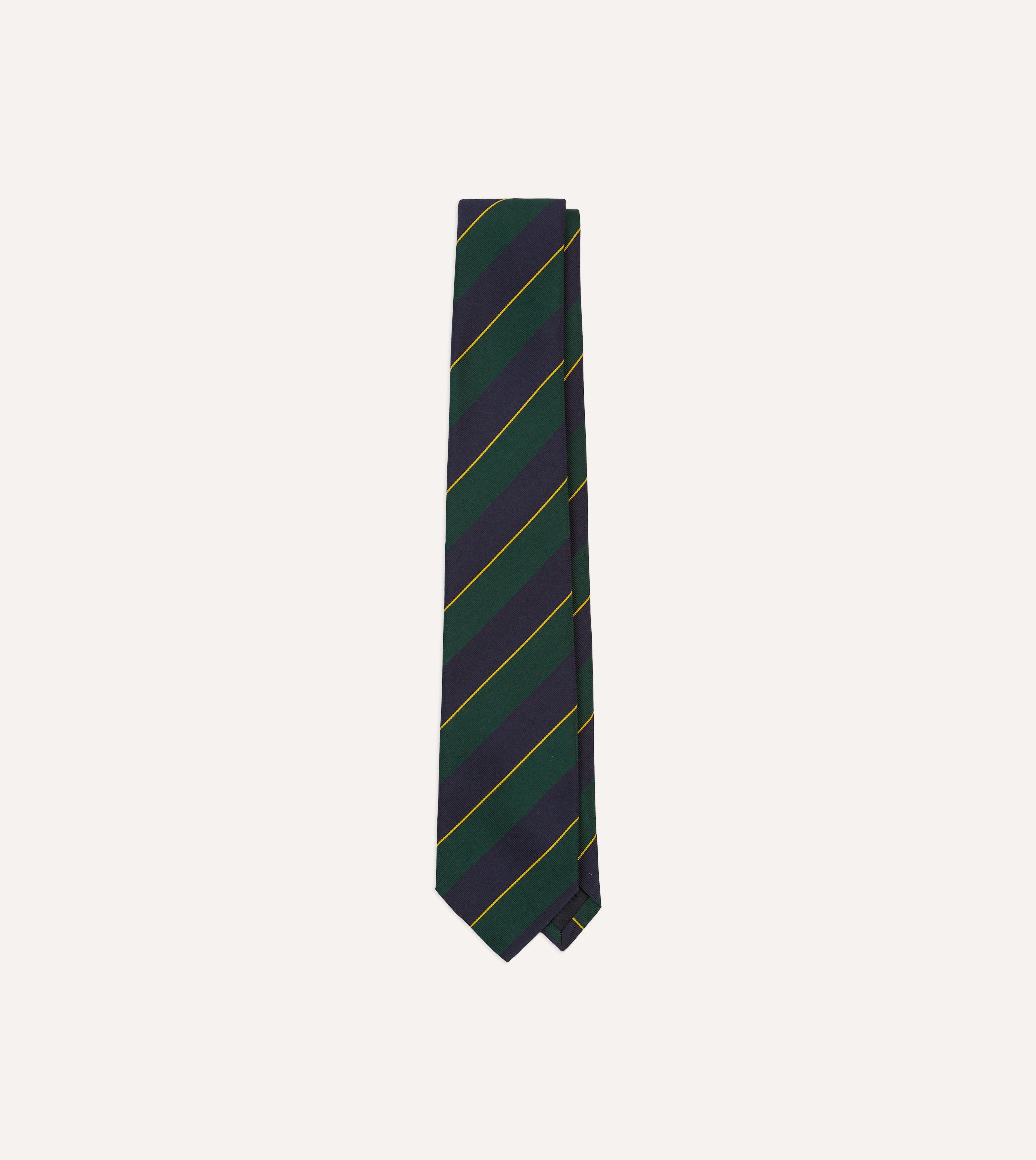 Navy, Green and Yellow Fine Stripe Mogador Silk Tipped Tie