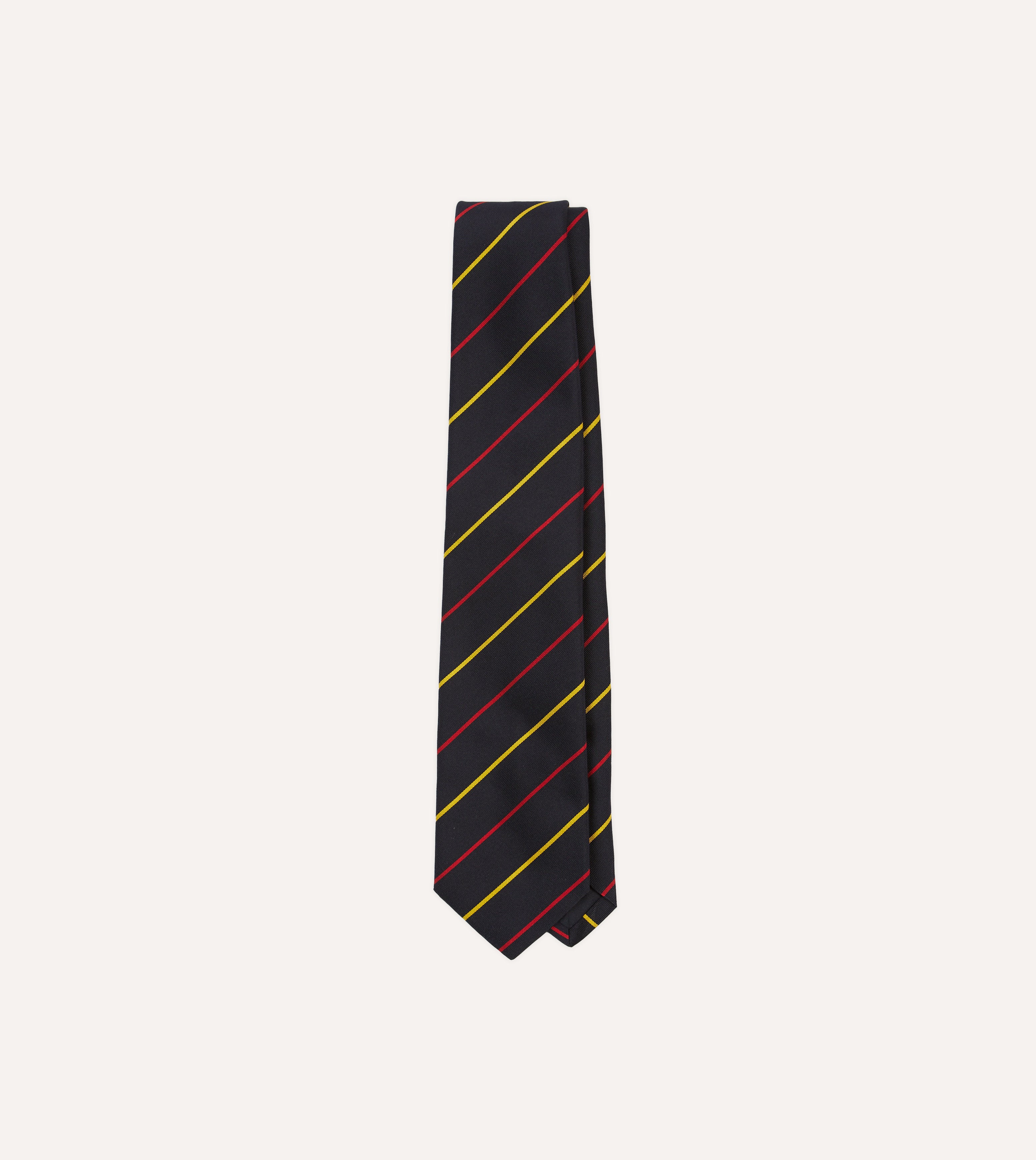 Navy, Red and Yellow Fine Stripe Mogador Silk Tipped Tie