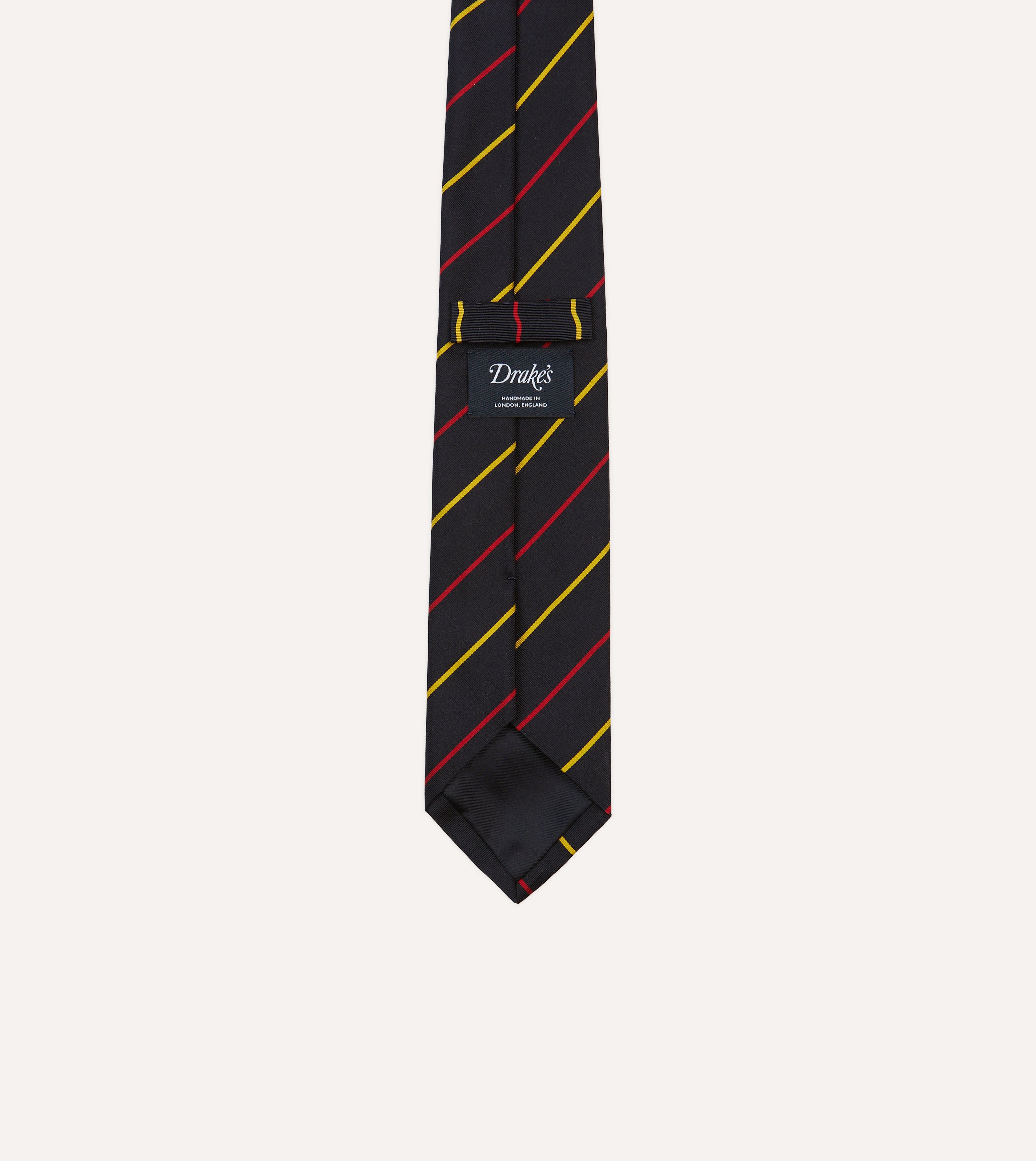 Navy, Red and Yellow Fine Stripe Mogador Silk Tipped Tie
