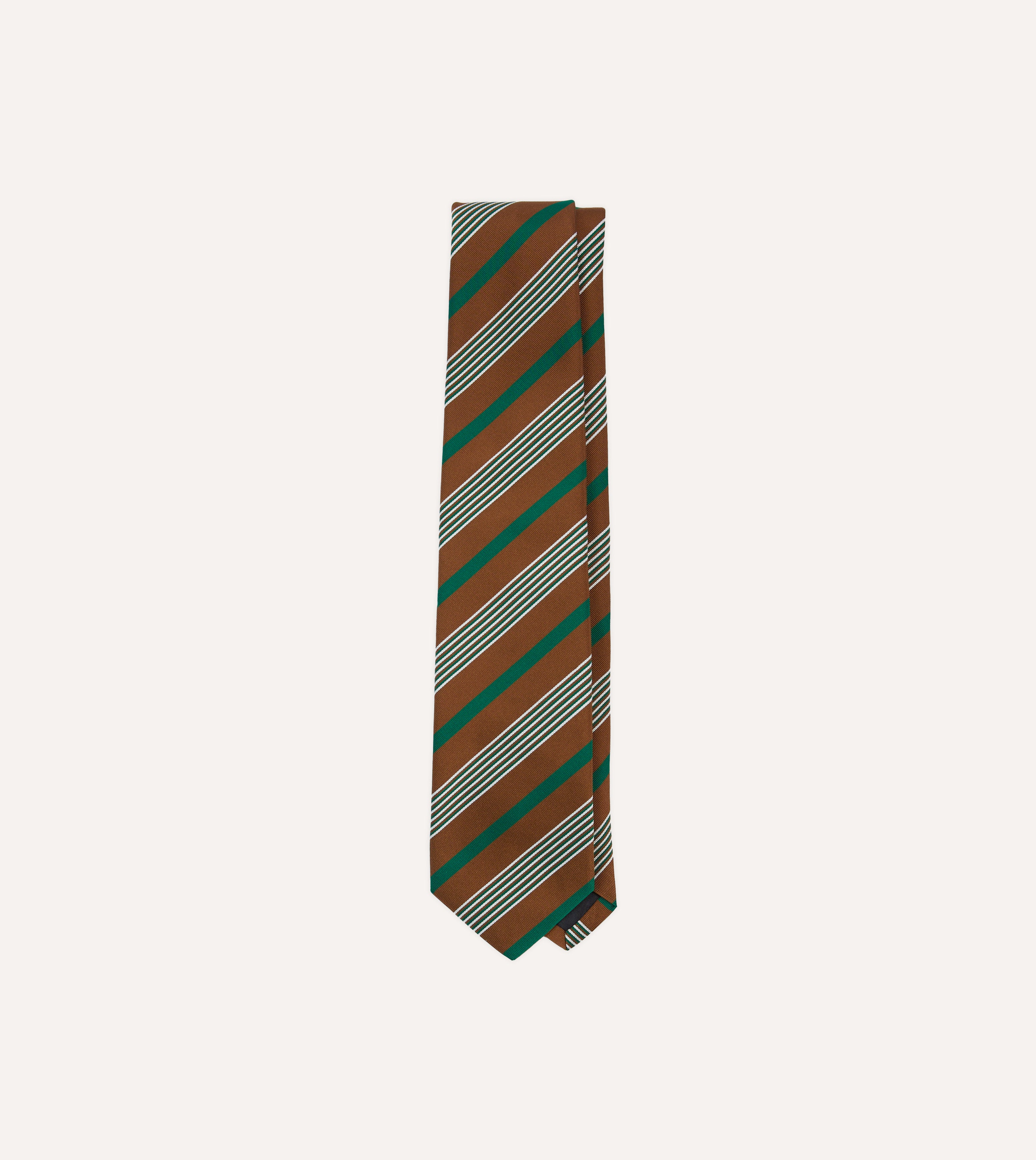 Brown, Green and White Multi Stripe Mogador Silk Tipped Tie
