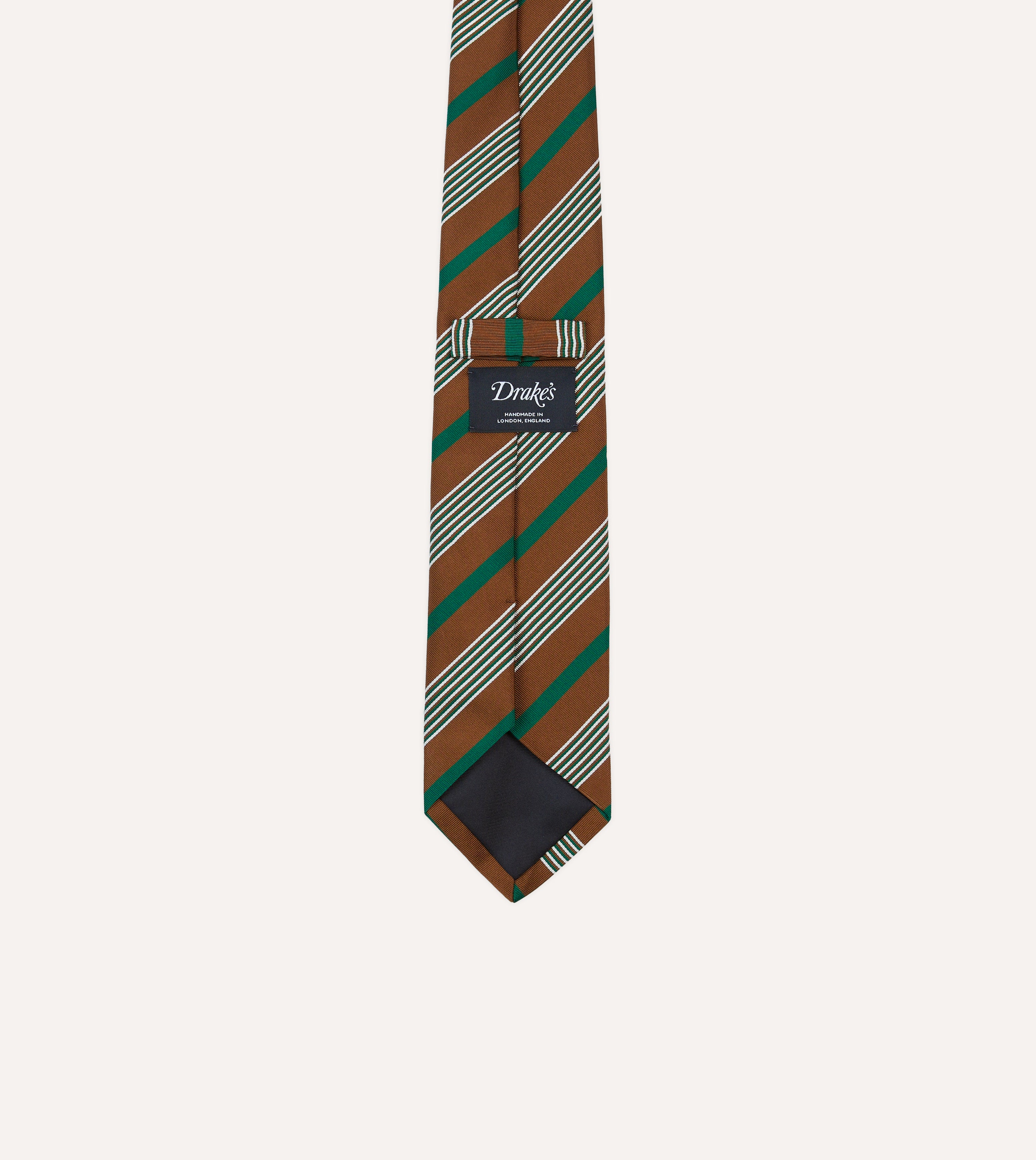 Brown, Green and White Multi Stripe Mogador Silk Tipped Tie