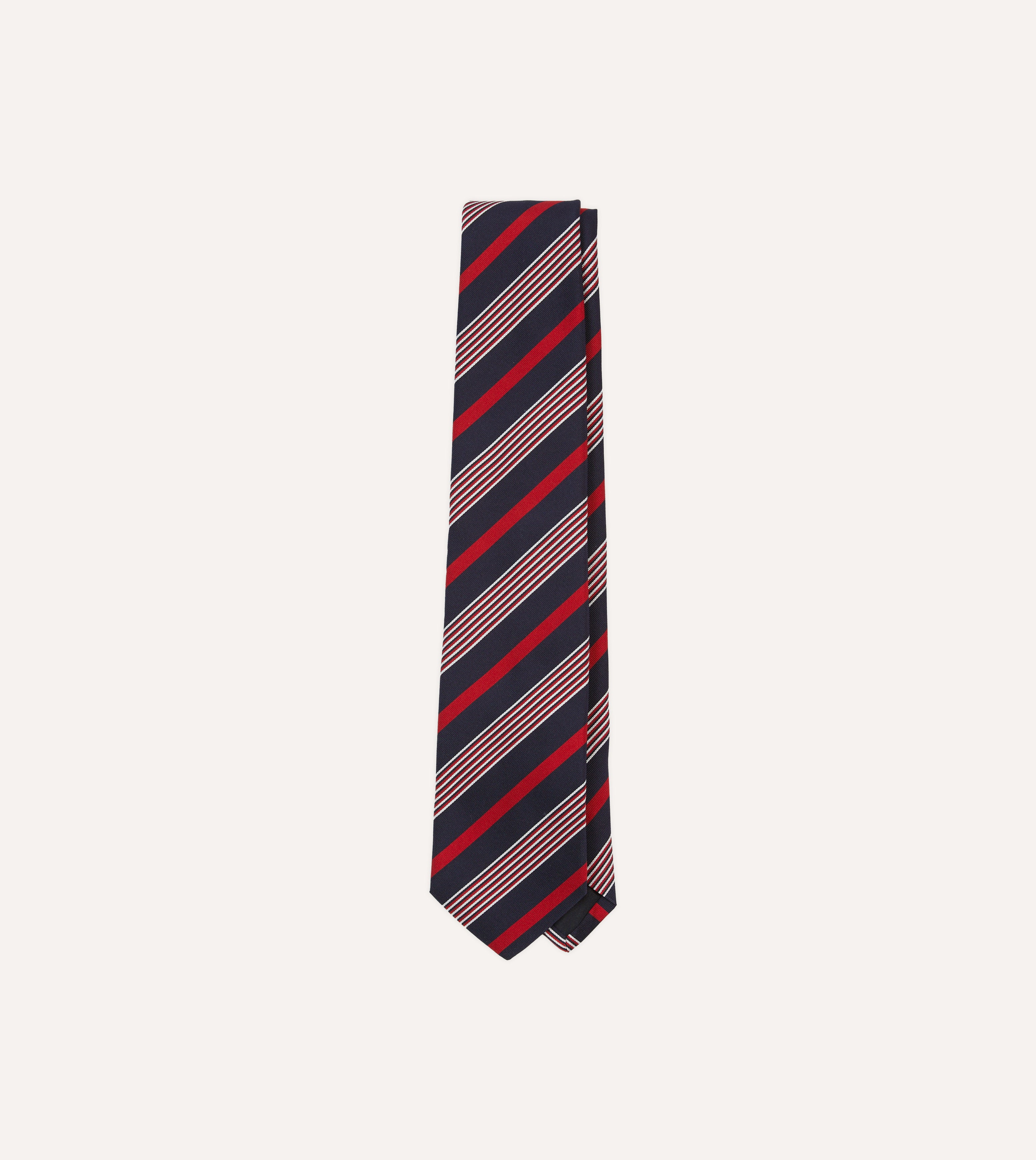 Navy, White and Red Multi Stripe Mogador Silk Tipped Tie