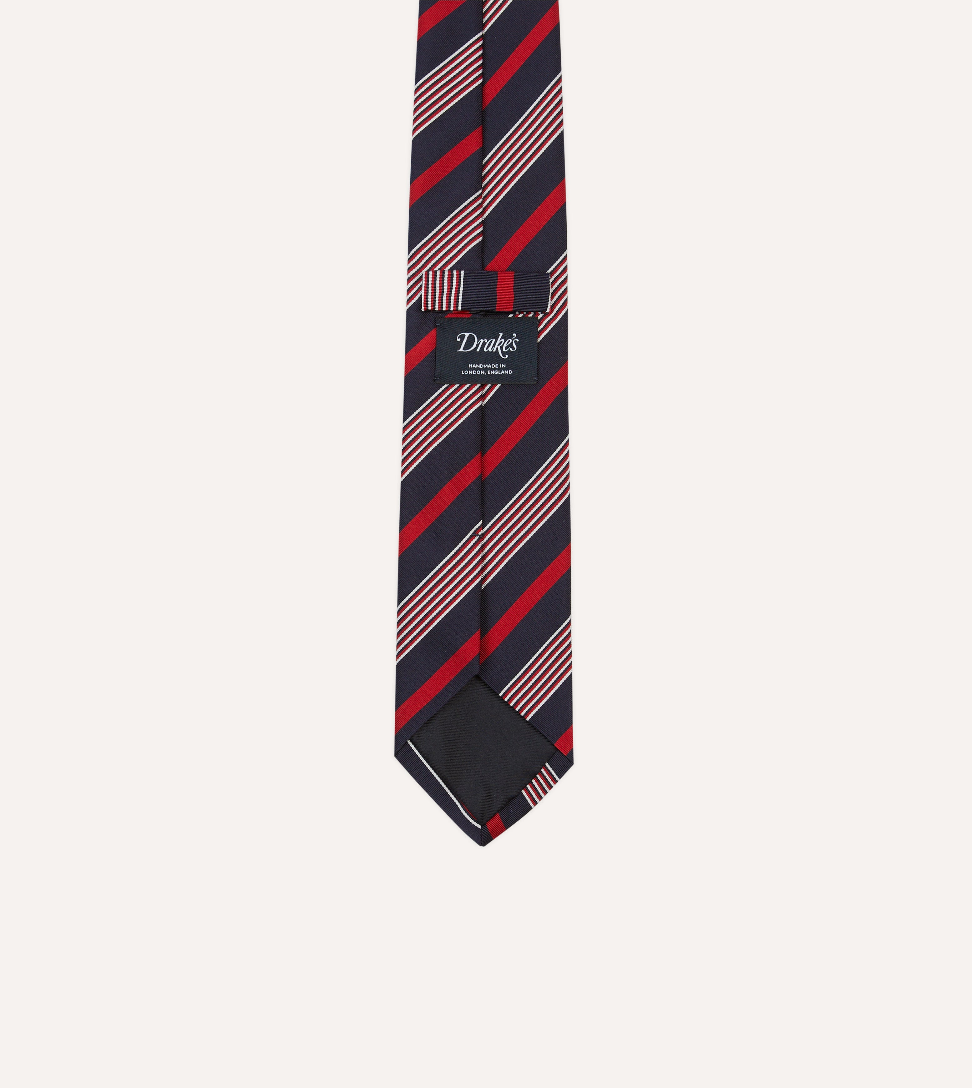 Navy, White and Red Multi Stripe Mogador Silk Tipped Tie