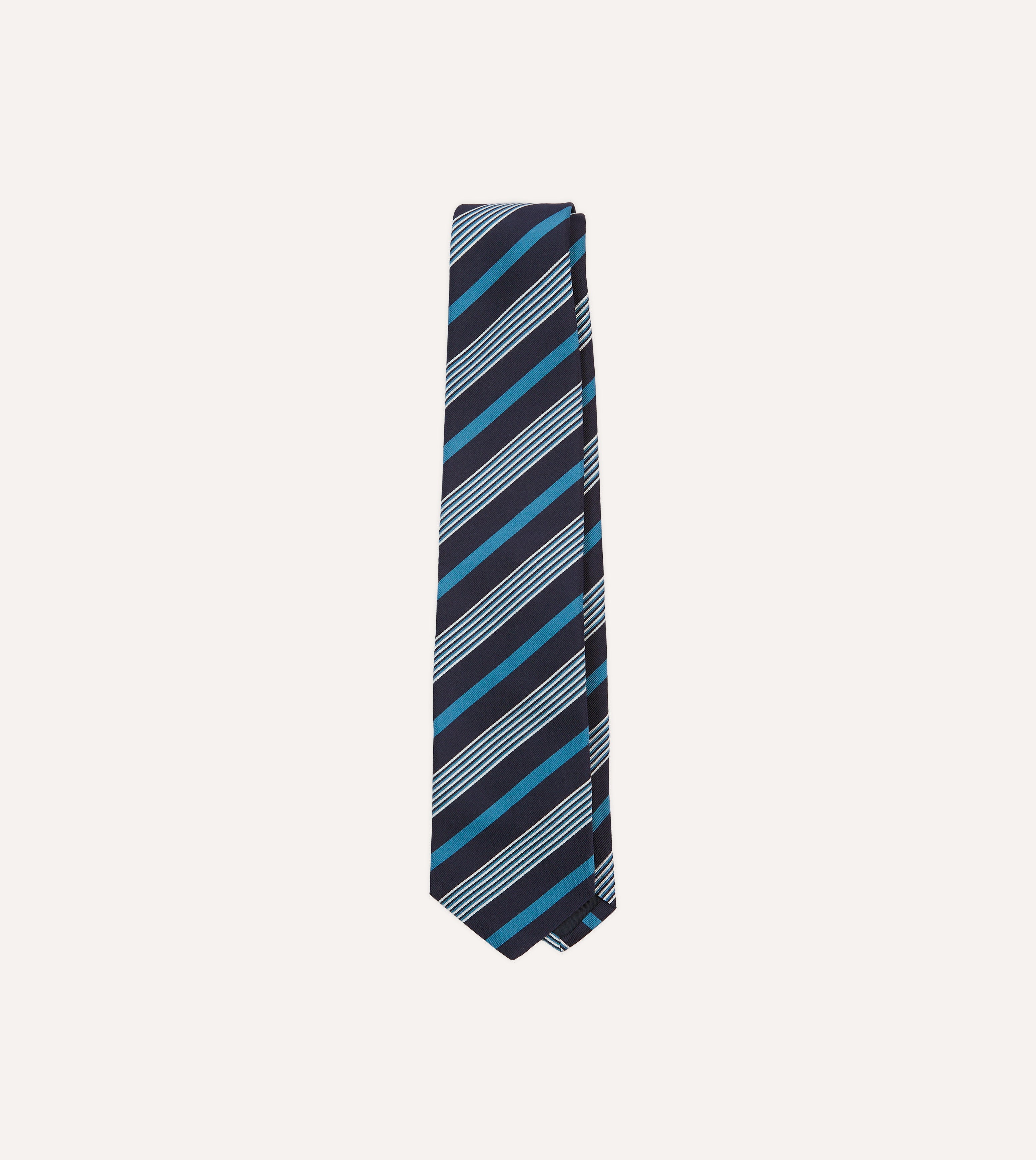 Navy, Blue and White Multi Stripe Mogador Silk Tipped Tie