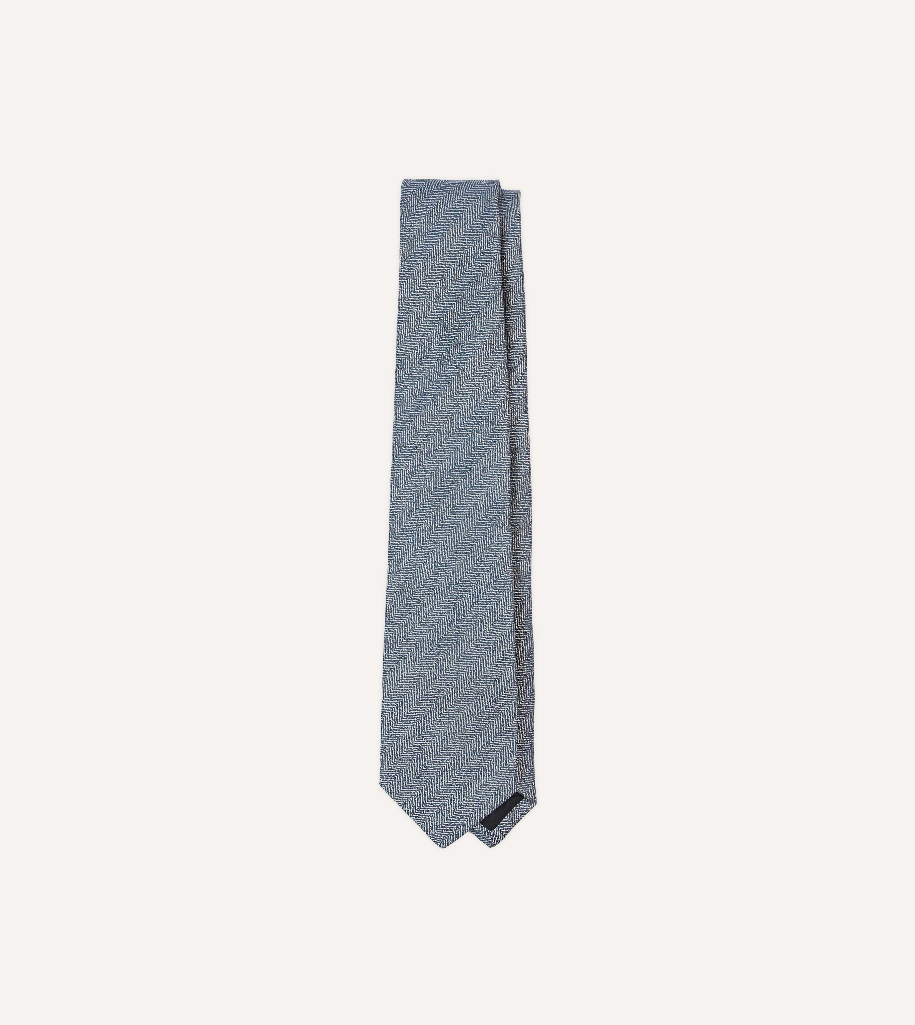 Navy and Ecru Herringbone Linen Silk Tipped Tie