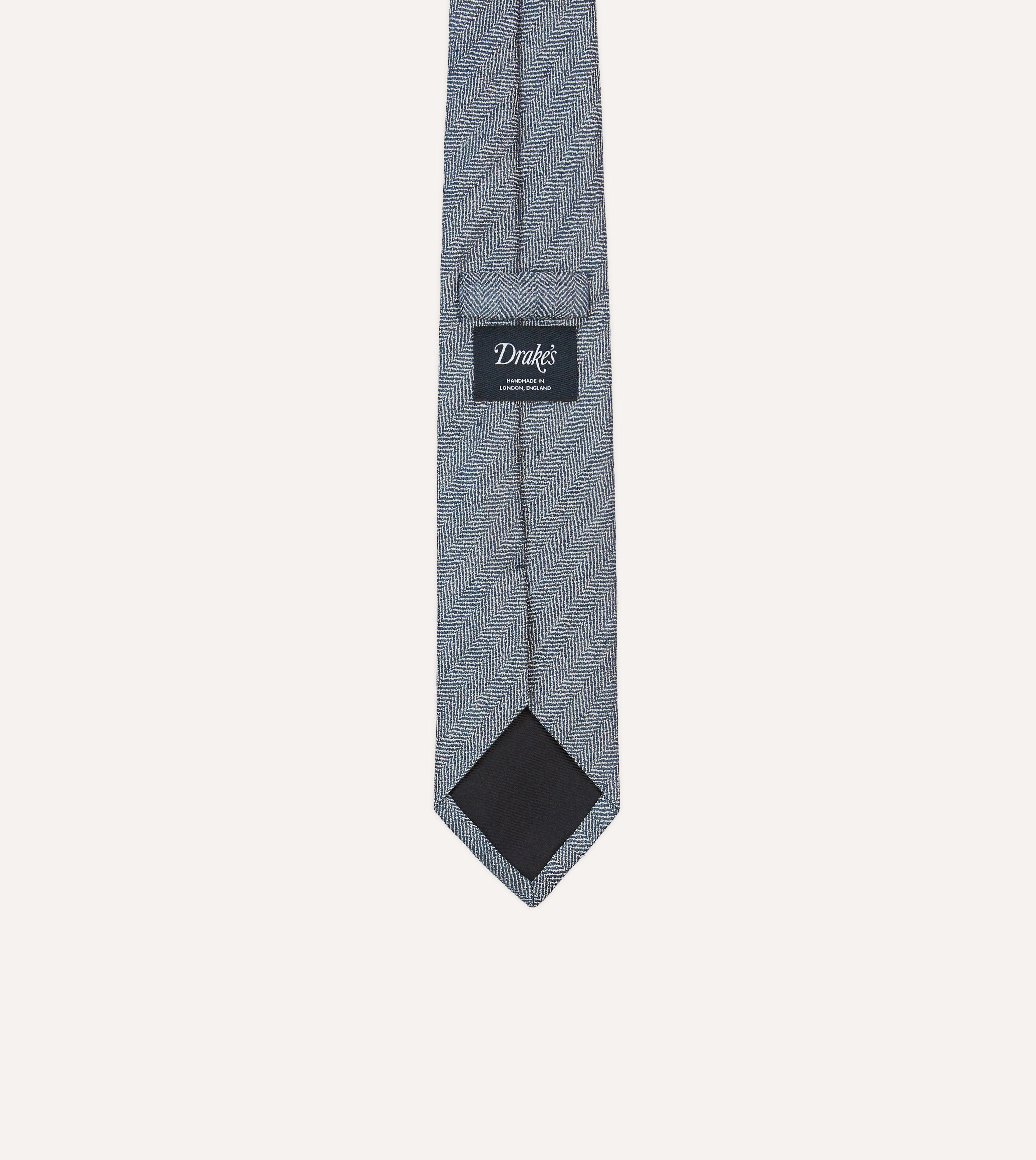 Navy and Ecru Herringbone Linen Silk Tipped Tie