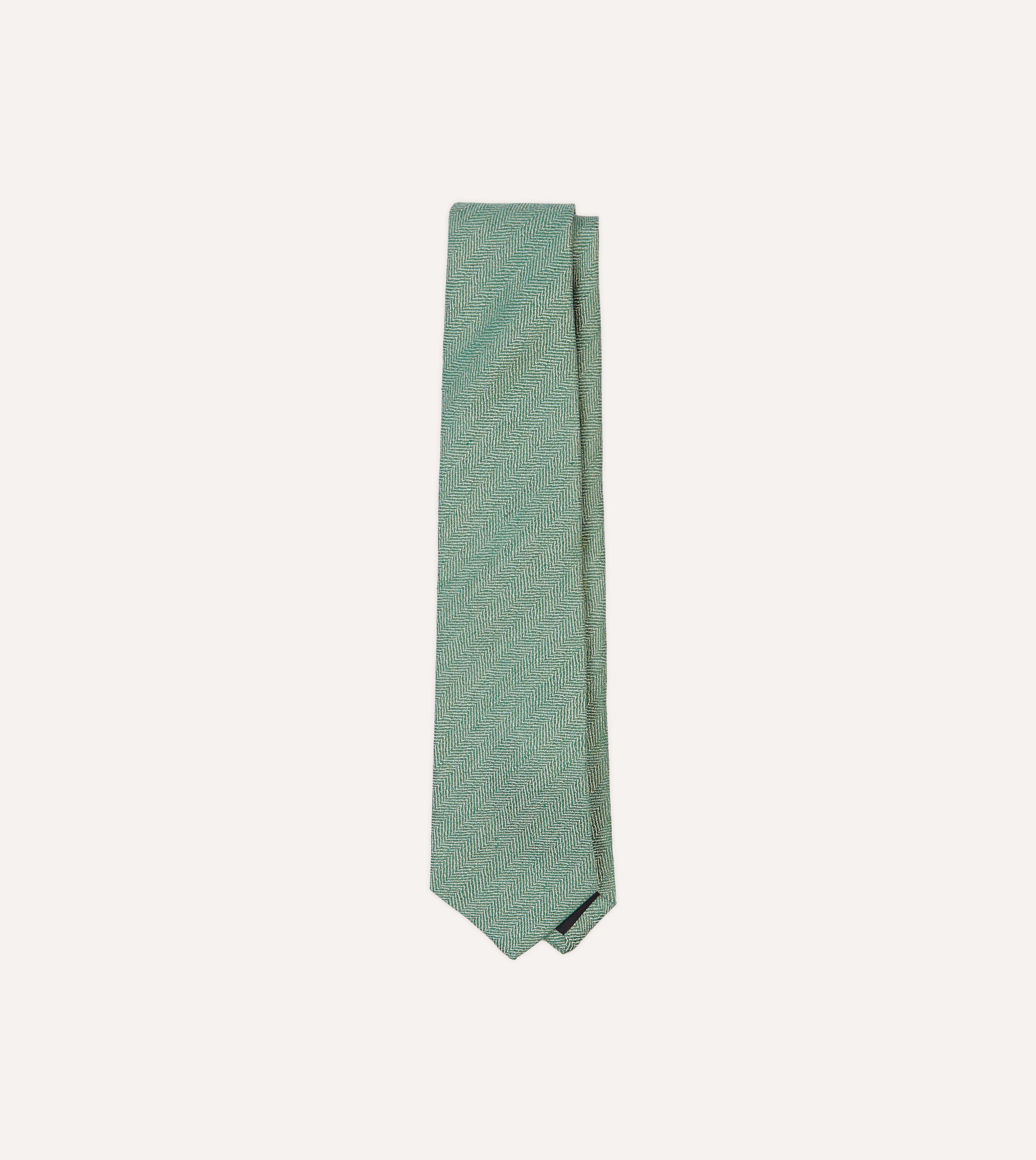 Green and Ecru Herringbone Linen Silk Tipped Tie
