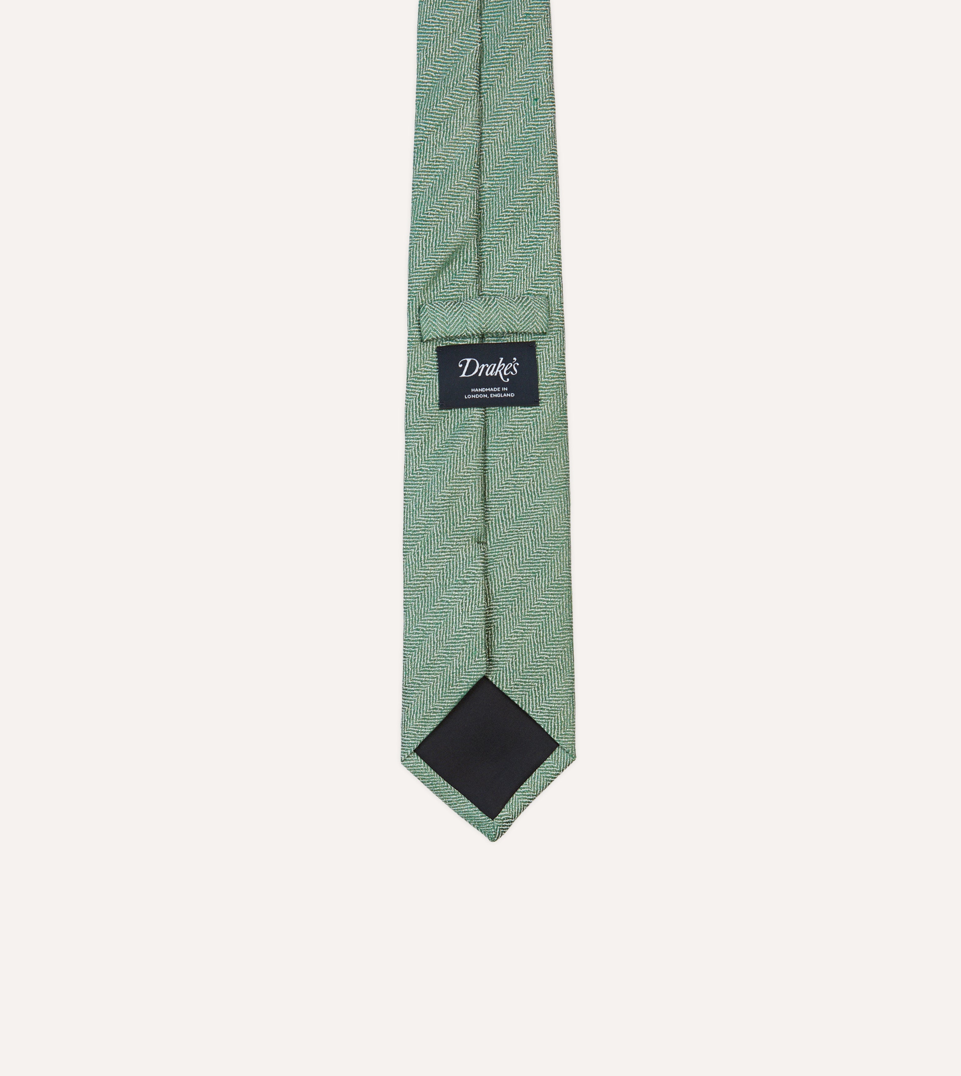 Green and Ecru Herringbone Linen Silk Tipped Tie