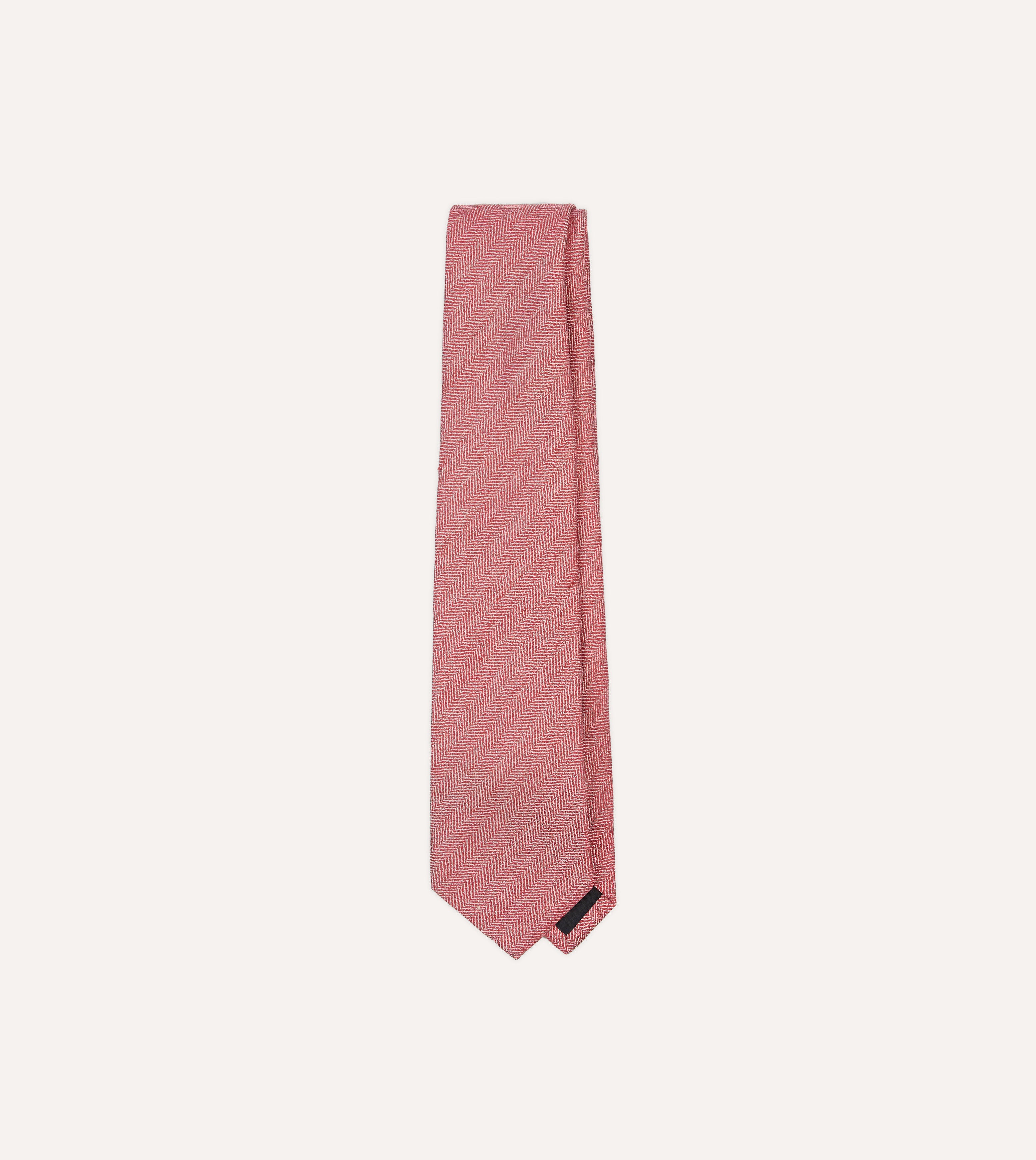 Red and Ecru Herringbone Linen Silk Tipped Tie