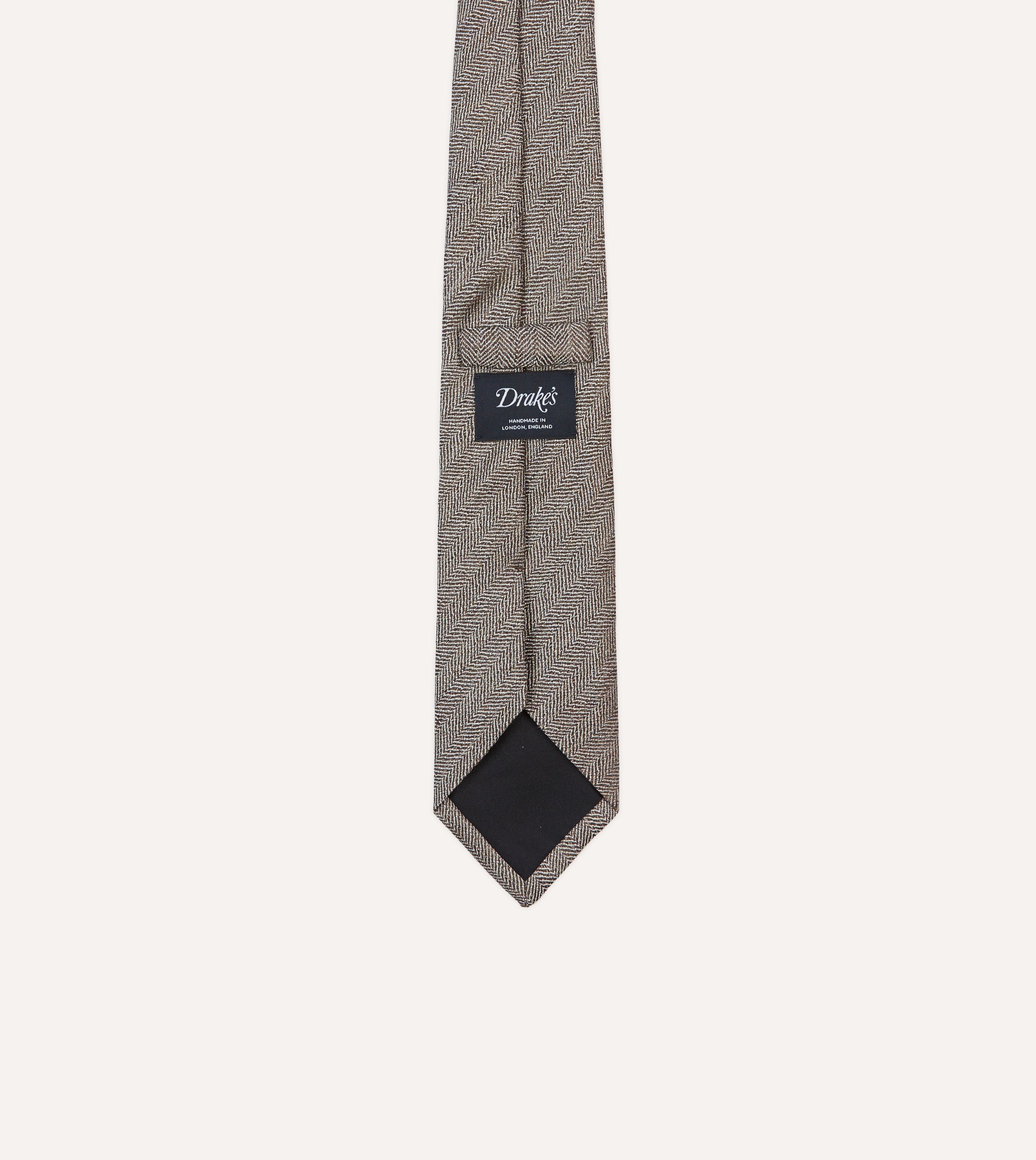 Brown and Ecru Herringbone Linen Silk Tipped Tie