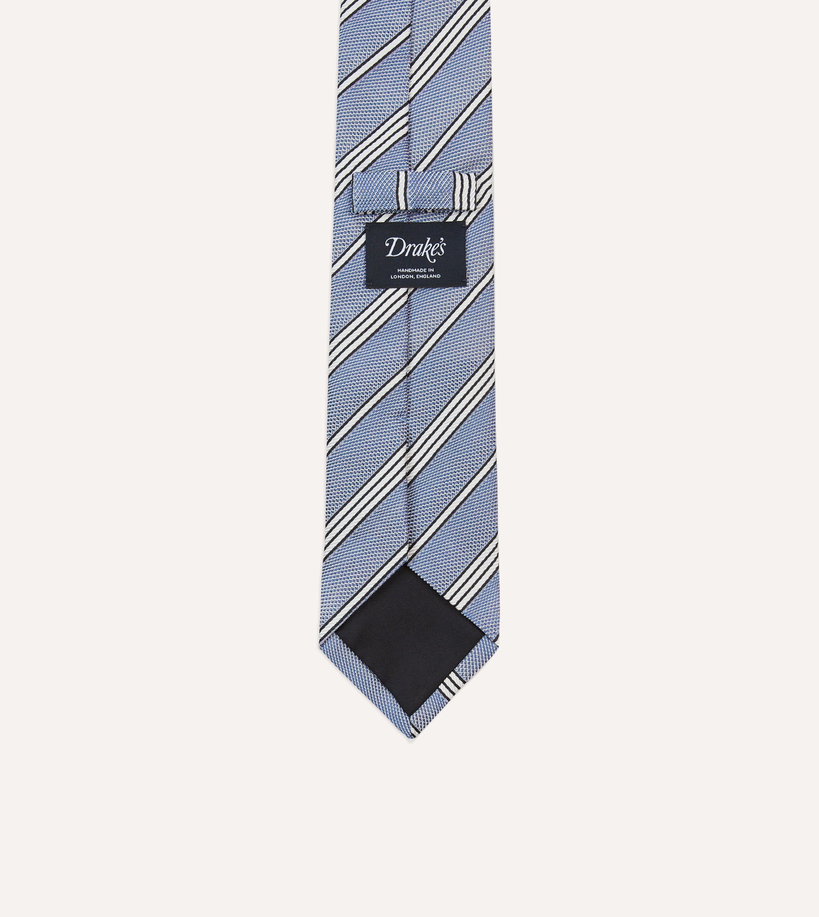 Blue, Navy and Ecru Twill Stripe Tipped Silk Grenadine Tie