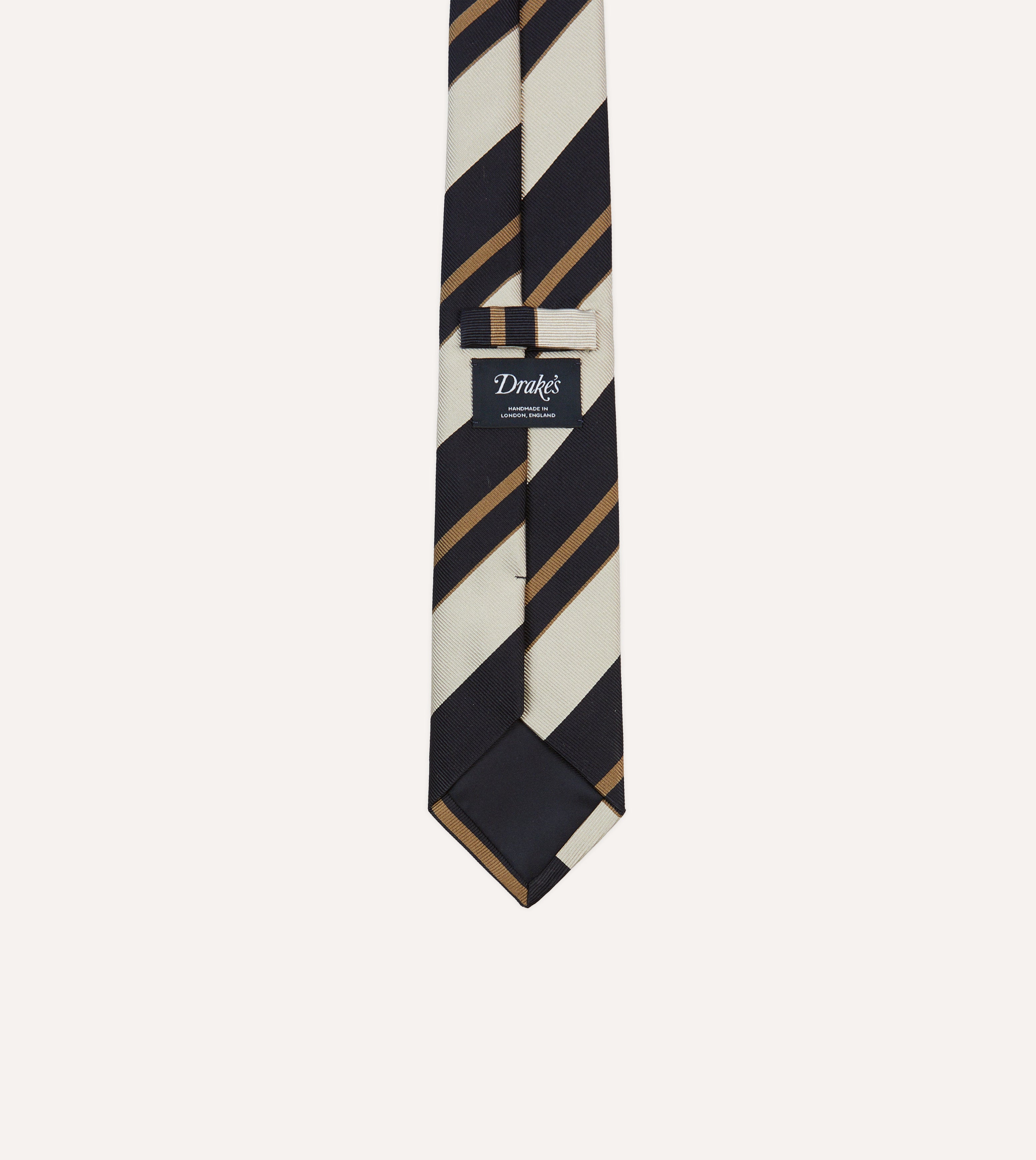 Navy, White and Fawn Stripe Repp Silk Tipped Tie