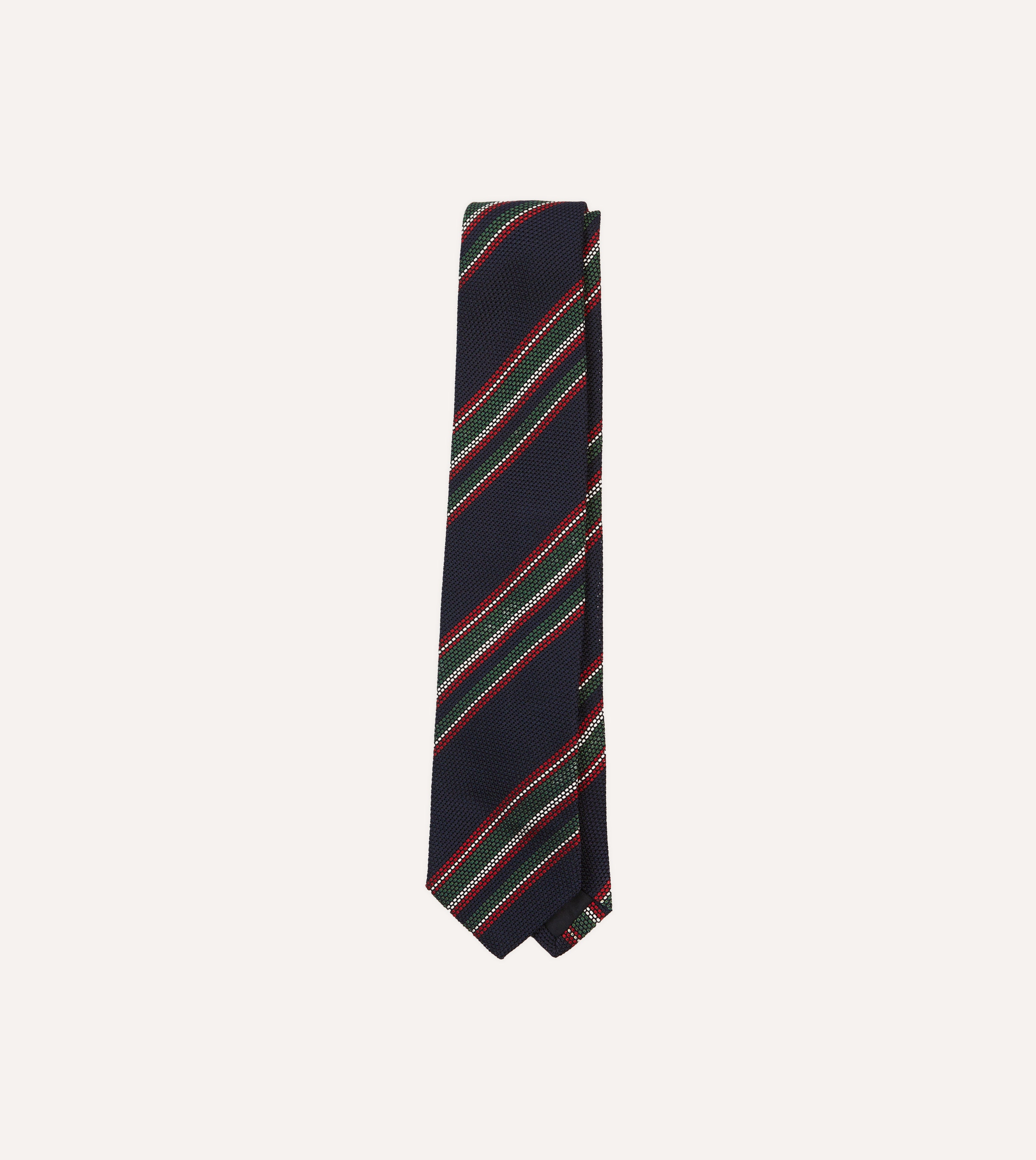 Navy, Green and Red Stripe Hand Rolled Silk Grenadine Tie