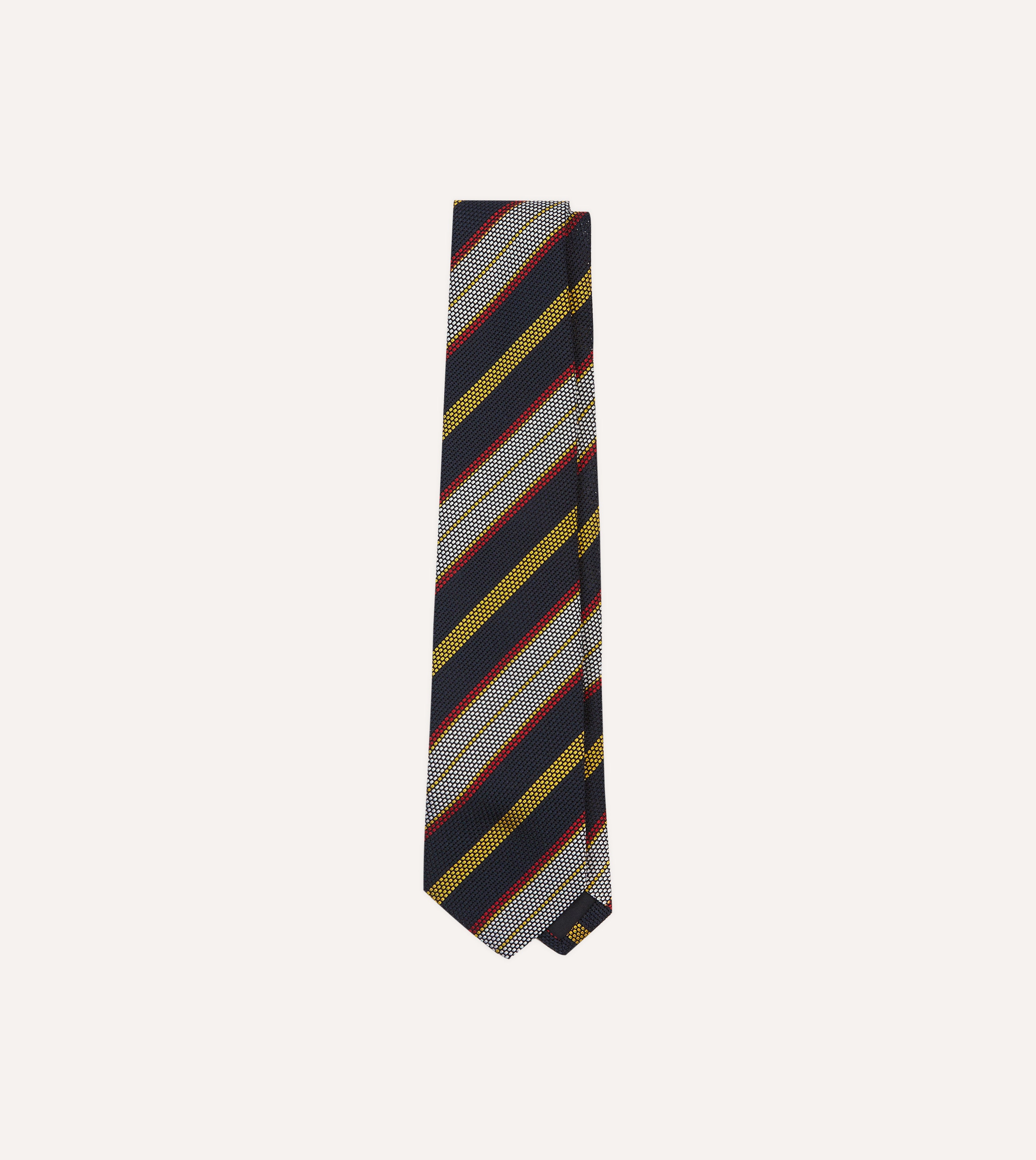 Navy, Yellow, Red and White Multi Stripe Tipped Silk Grenadine Tie