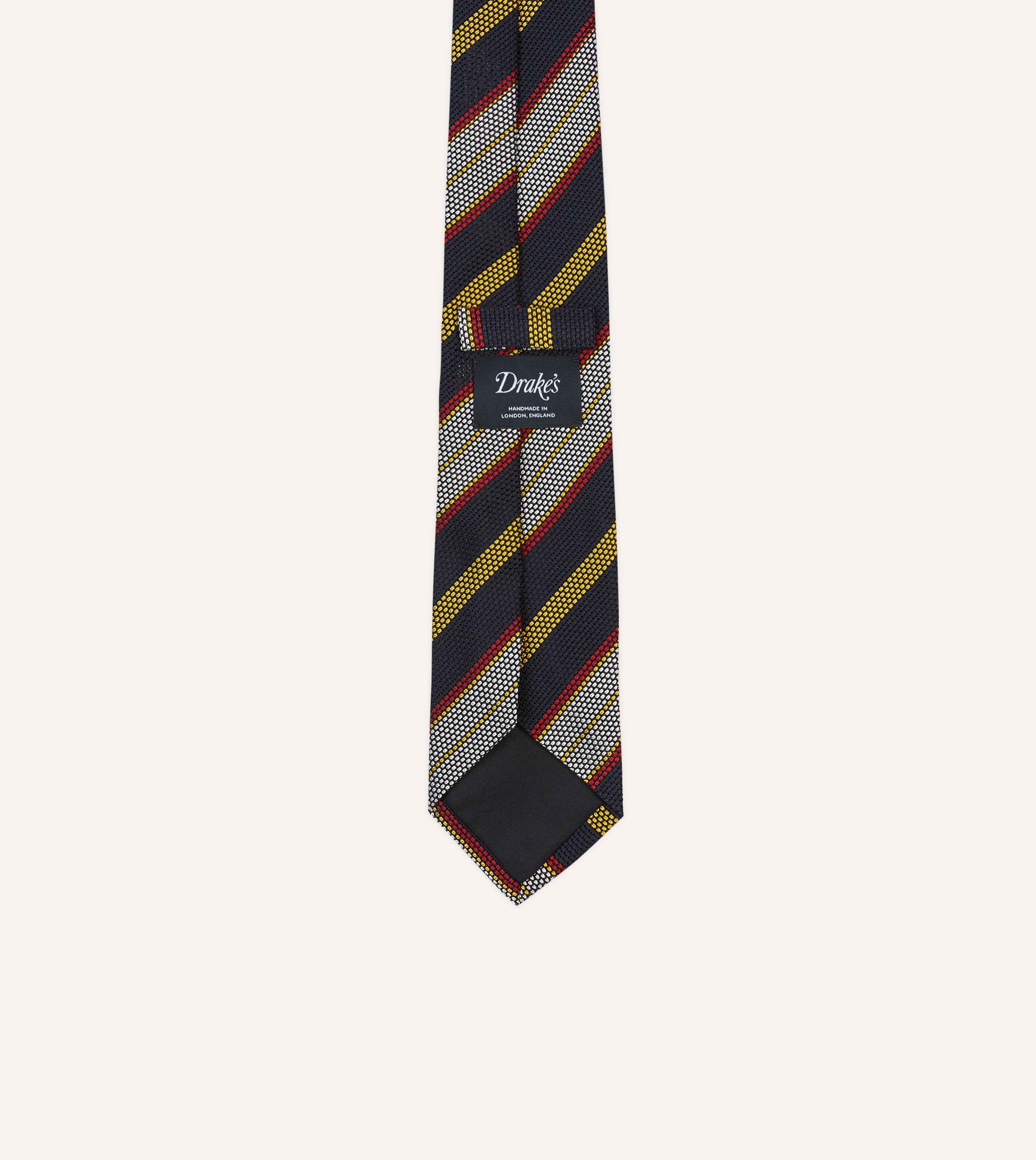 Navy, Yellow, Red and White Multi Stripe Tipped Silk Grenadine Tie
