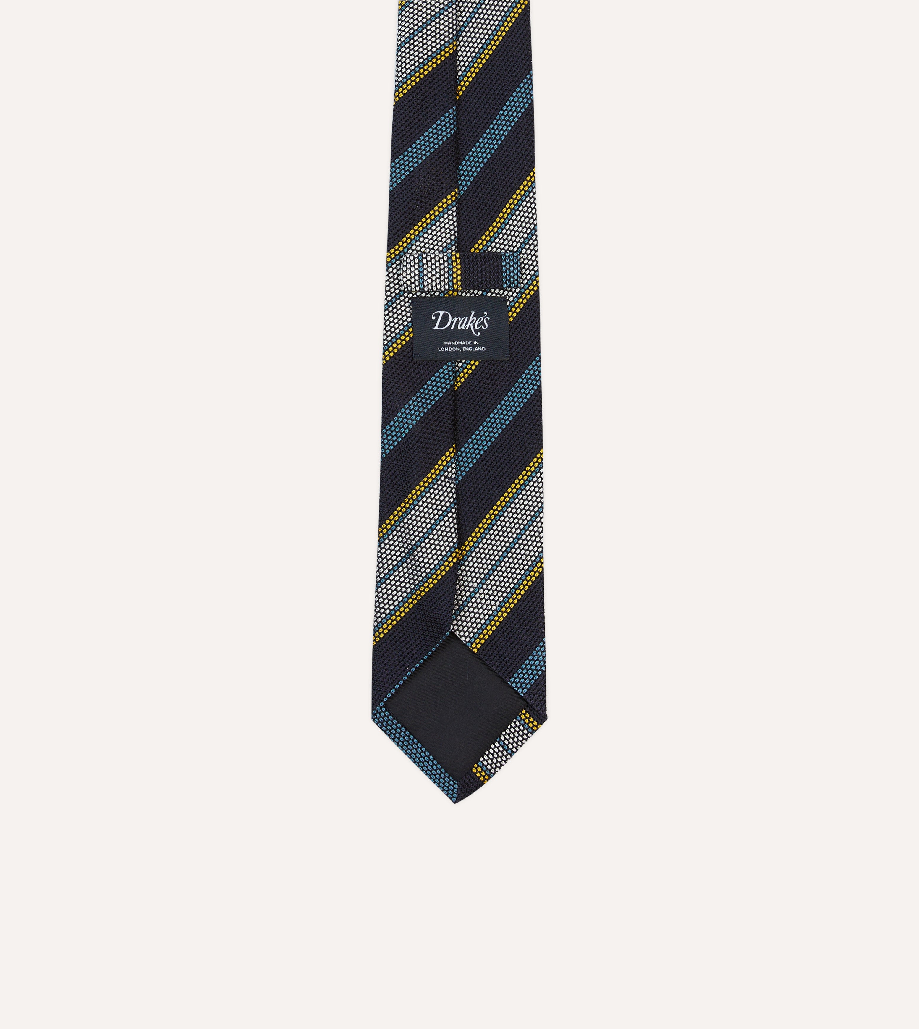 Navy, Blue, Yellow and White Multi Stripe Tipped Silk Grenadine Tie