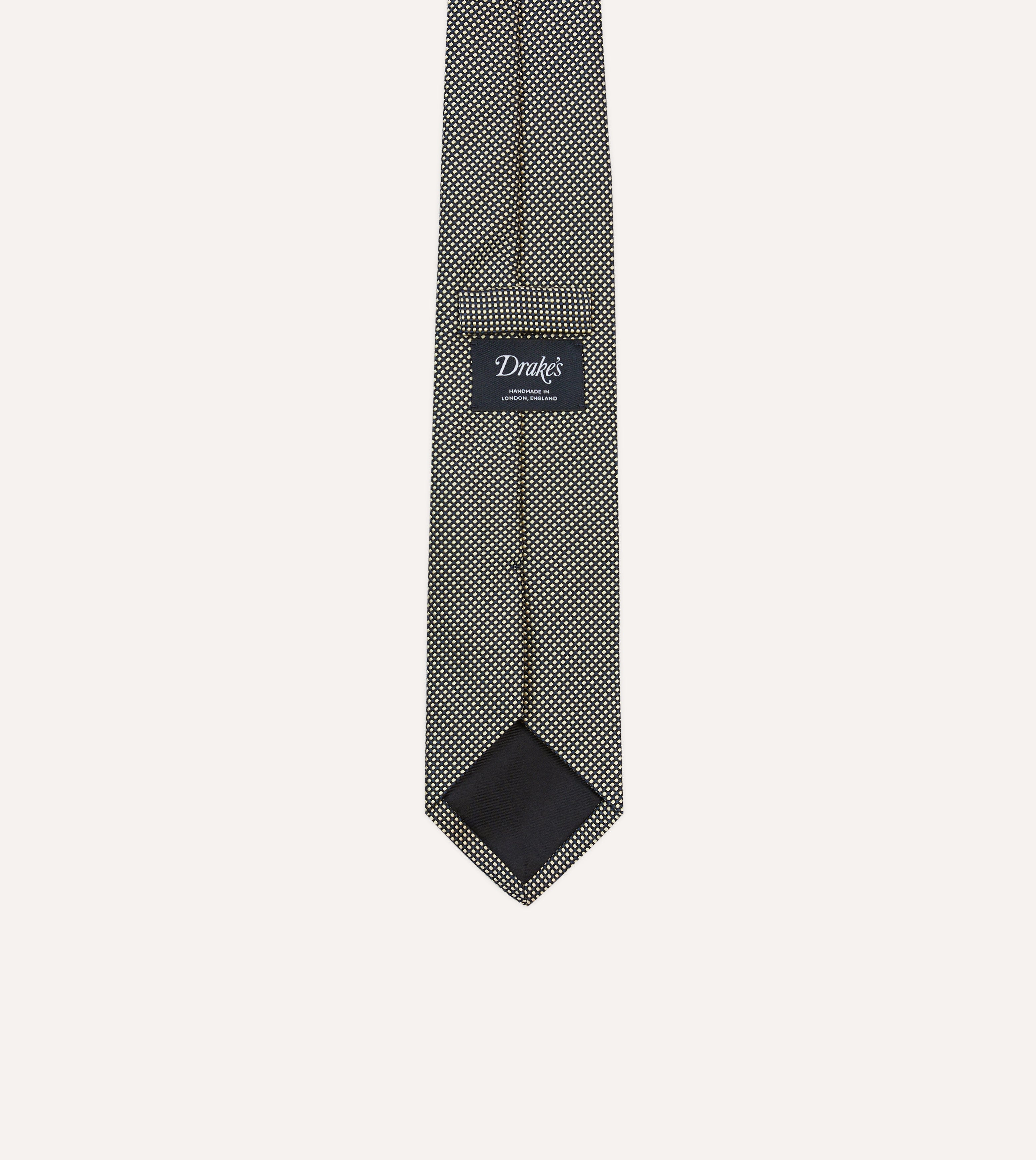 Navy and Ecru Oxford Weave Silk Tipped Tie