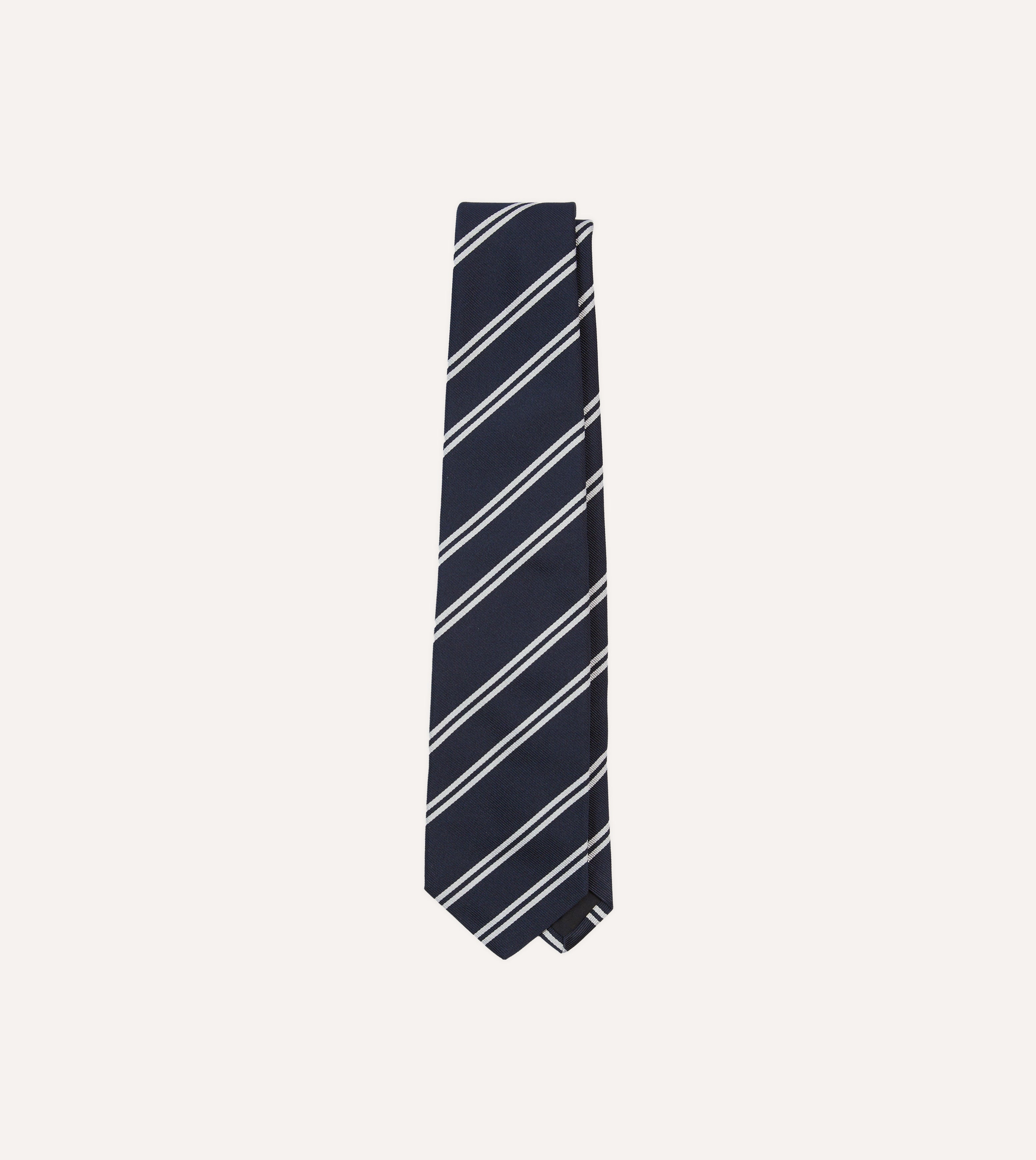 Navy and Ecru Double Stripe Repp Silk Tipped Tie