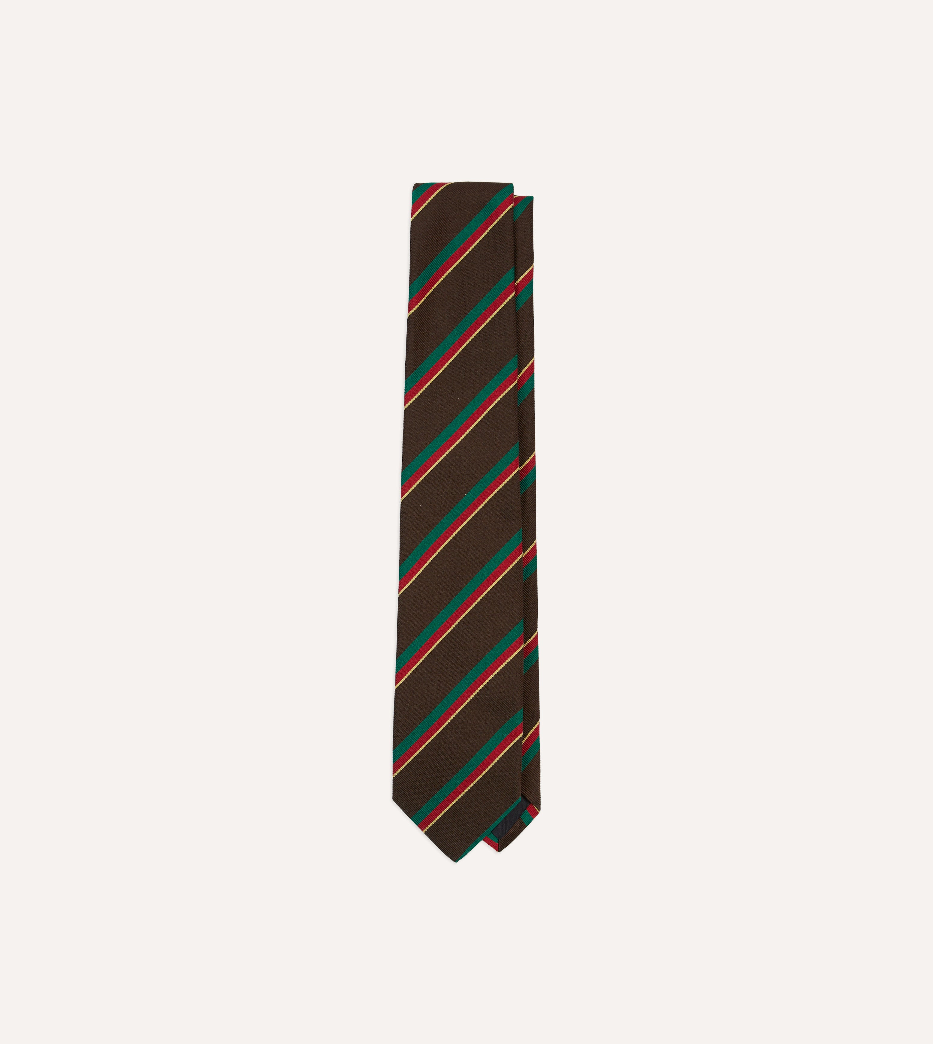 Brown, Green, Red and Yellow Multi Stripe Repp Silk Tipped Tie