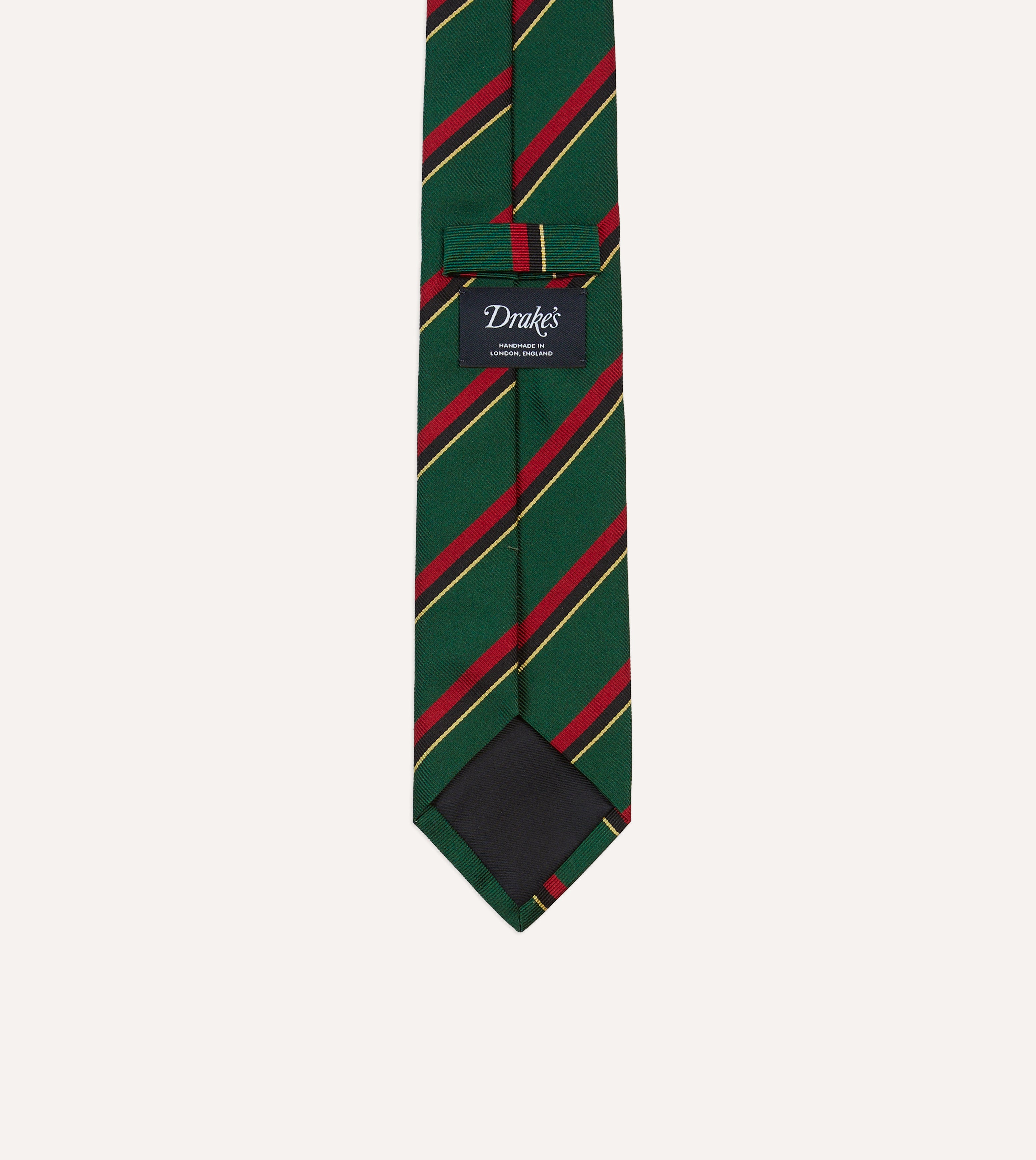 Green, Red, Black and Yellow Multi Stripe Repp Silk Tipped Tie