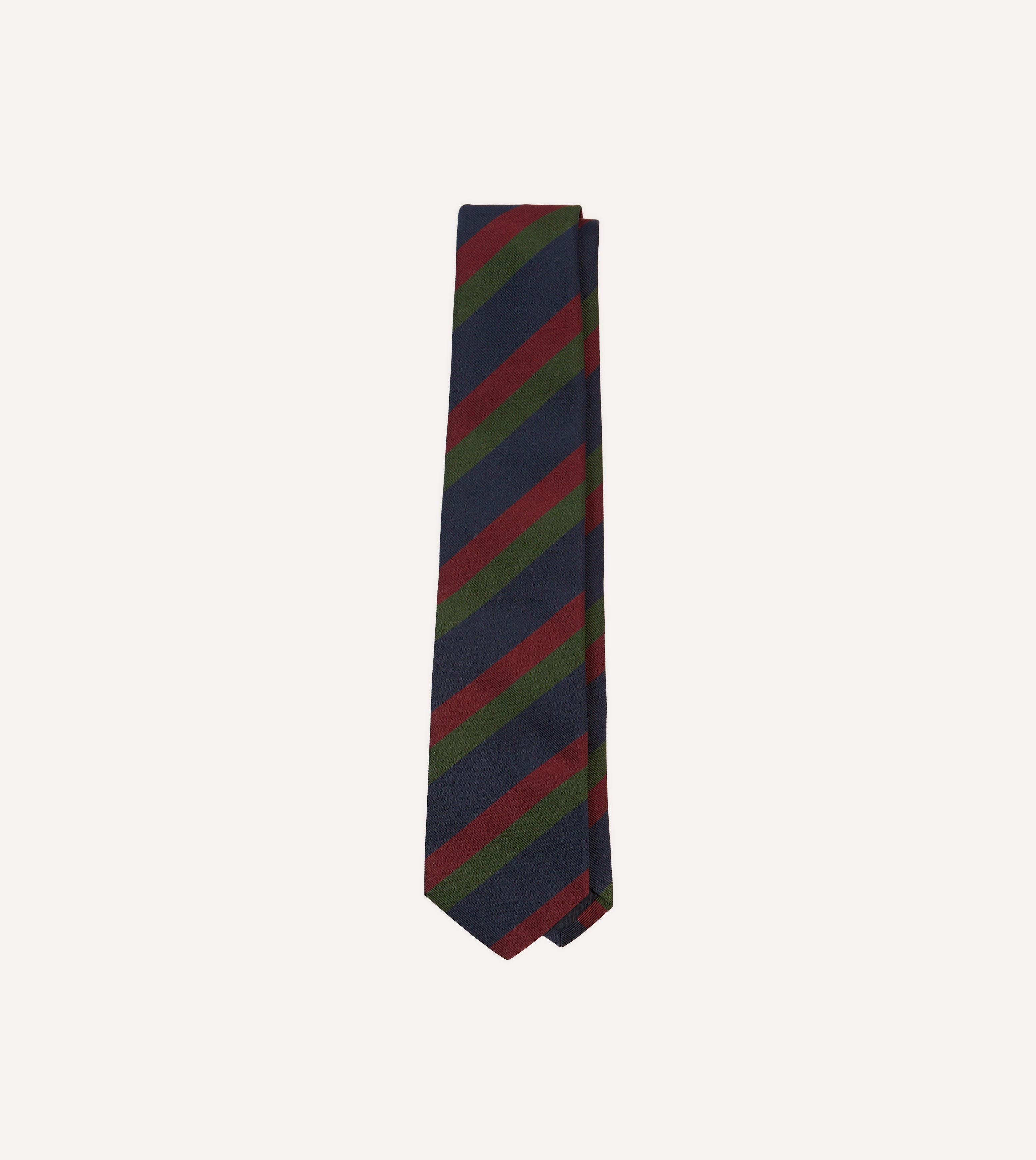 Blue, Red and Green Broad Stripe Repp Silk Tipped Tie
