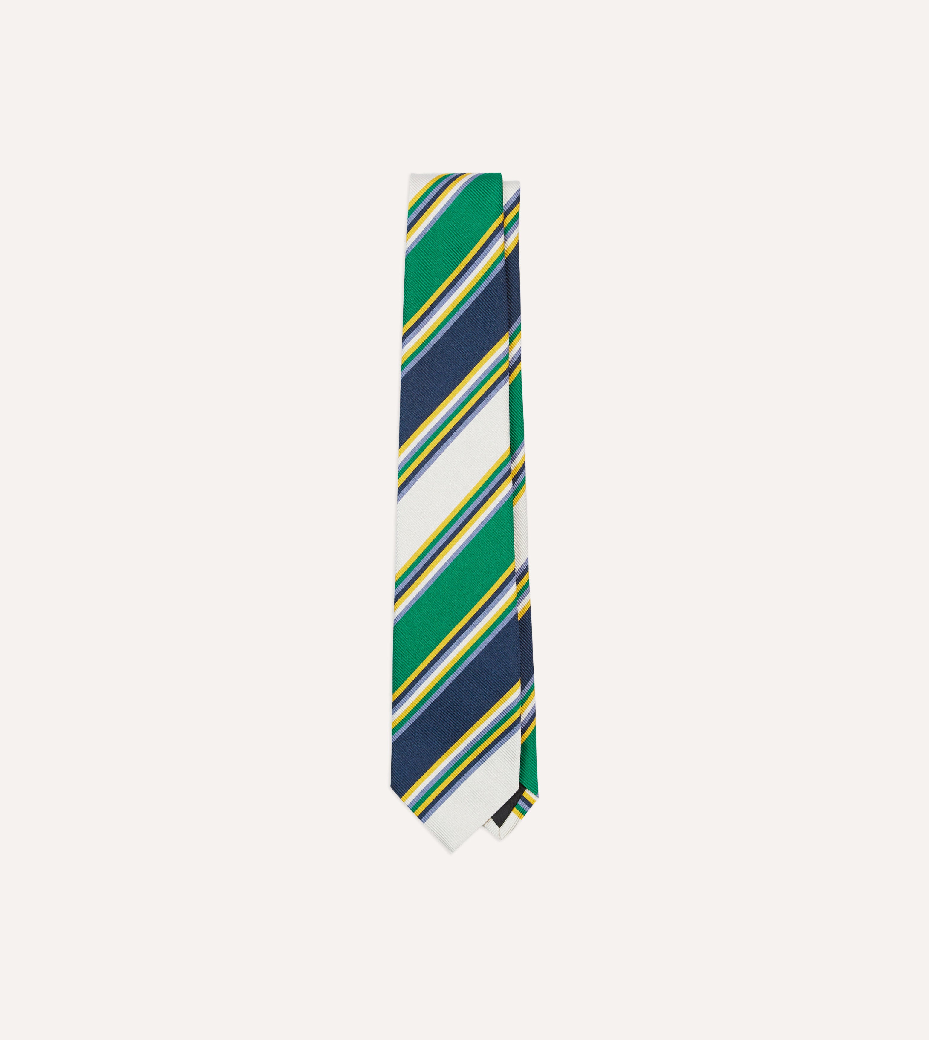 Navy, Green and White Stripe Mogador Silk Tipped Tie